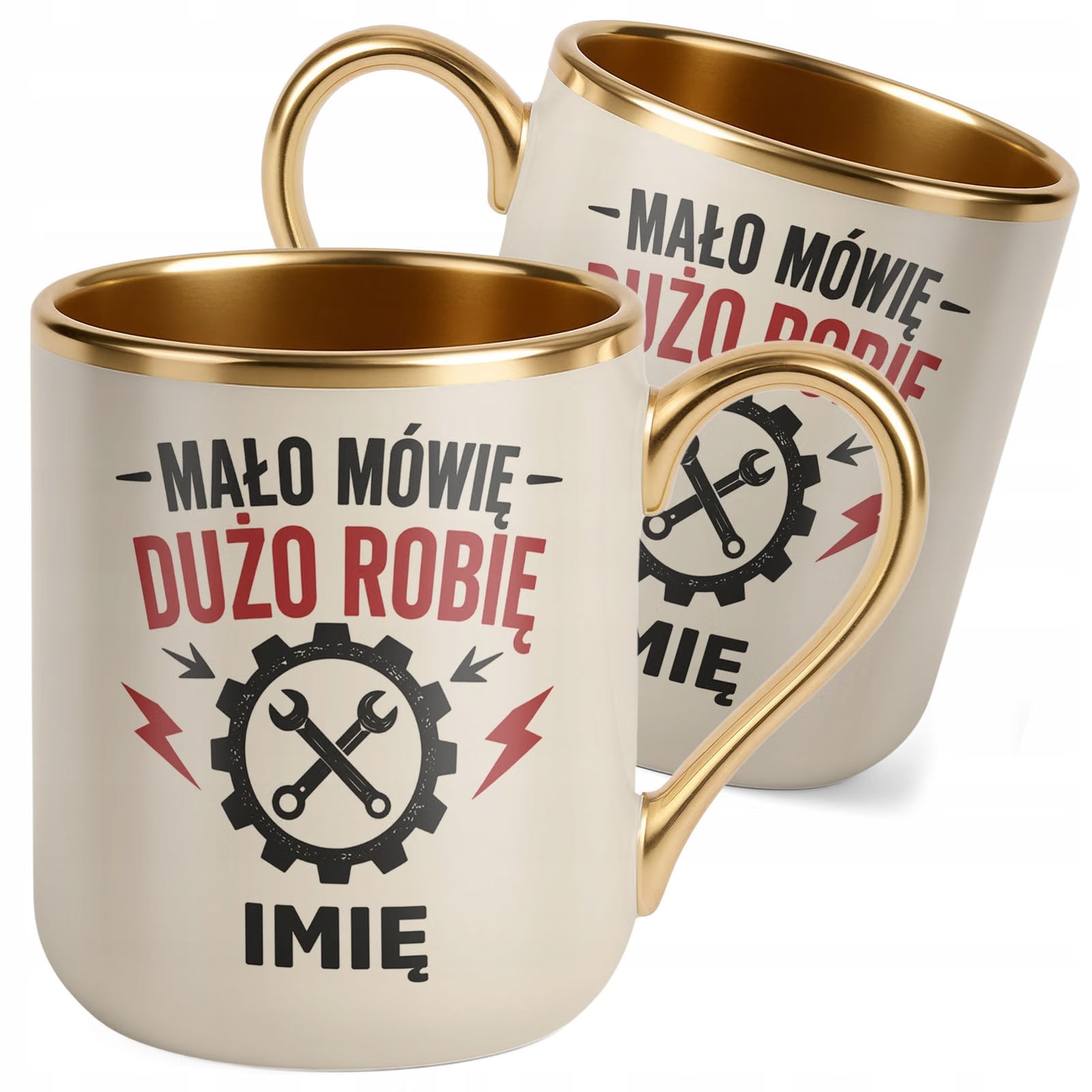 Kubek personalizowany z nadrukiem Premium Złoty Ecru Dzień Chłopaka