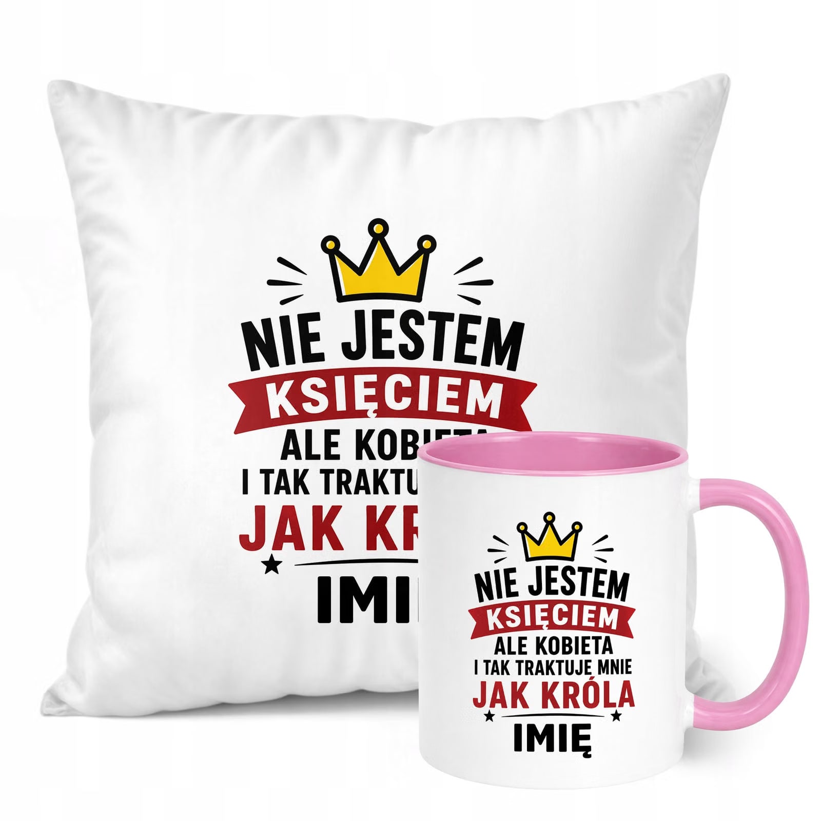 Zestaw Personalizowany Kubek Różowy Poduszka Dzień Chłopaka Z Nadrukiem