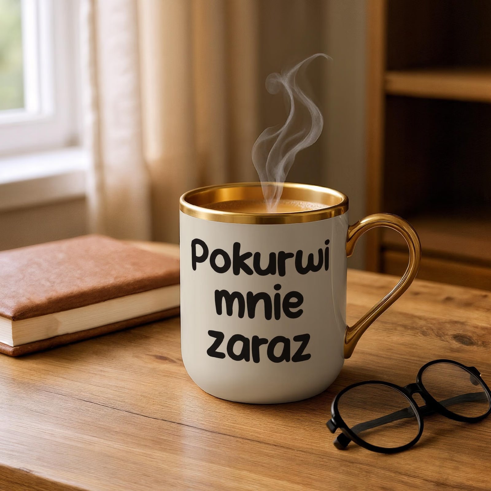 Kubek Premium Złoty Ecru Pok**wi Mnie Zaraz Śmieszny Zabawny