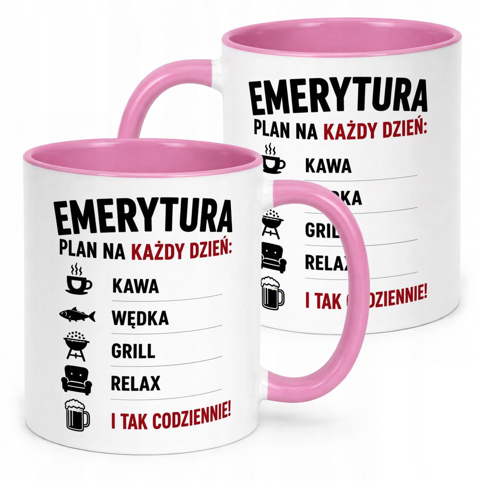 Kubek Różowy z nadrukiem Emerytura Dla Emeryta Upominek Prezent