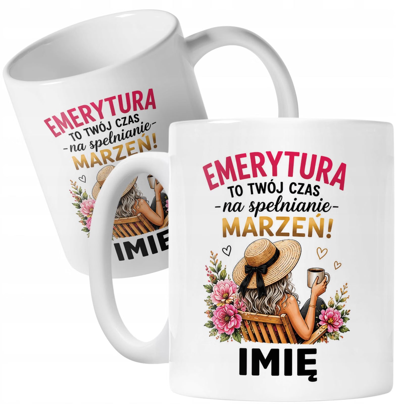 Biały Kubek Personalizowany z Nadrukiem Emerytura Dla Emerytki Prezent