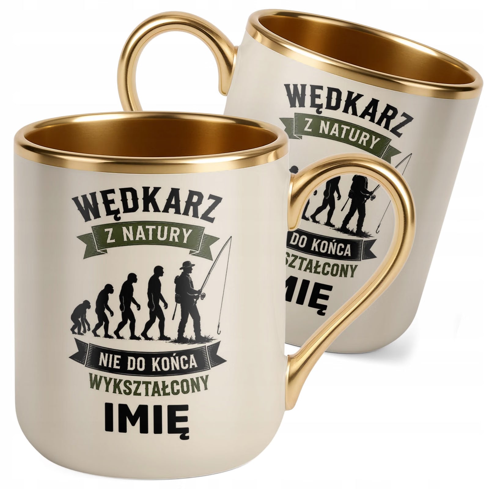 Kubek Personalizowany z nadrukiem Premium Złoty Ecru Dla Wędkarza Prezent