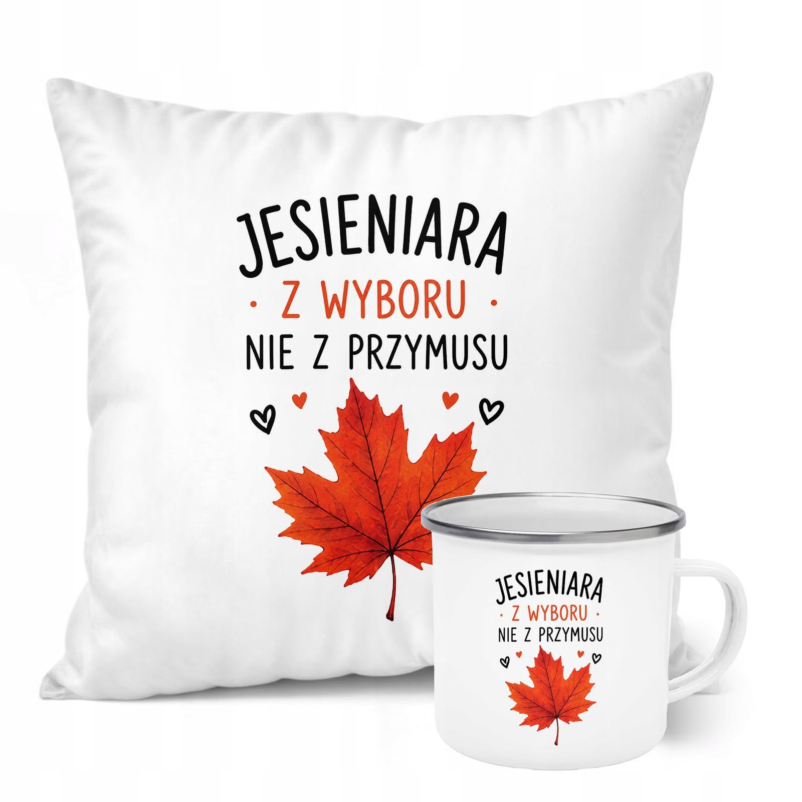 Zestaw Kubek Emaliowany Poduszka Jesień Jesienny Z Nadrukiem