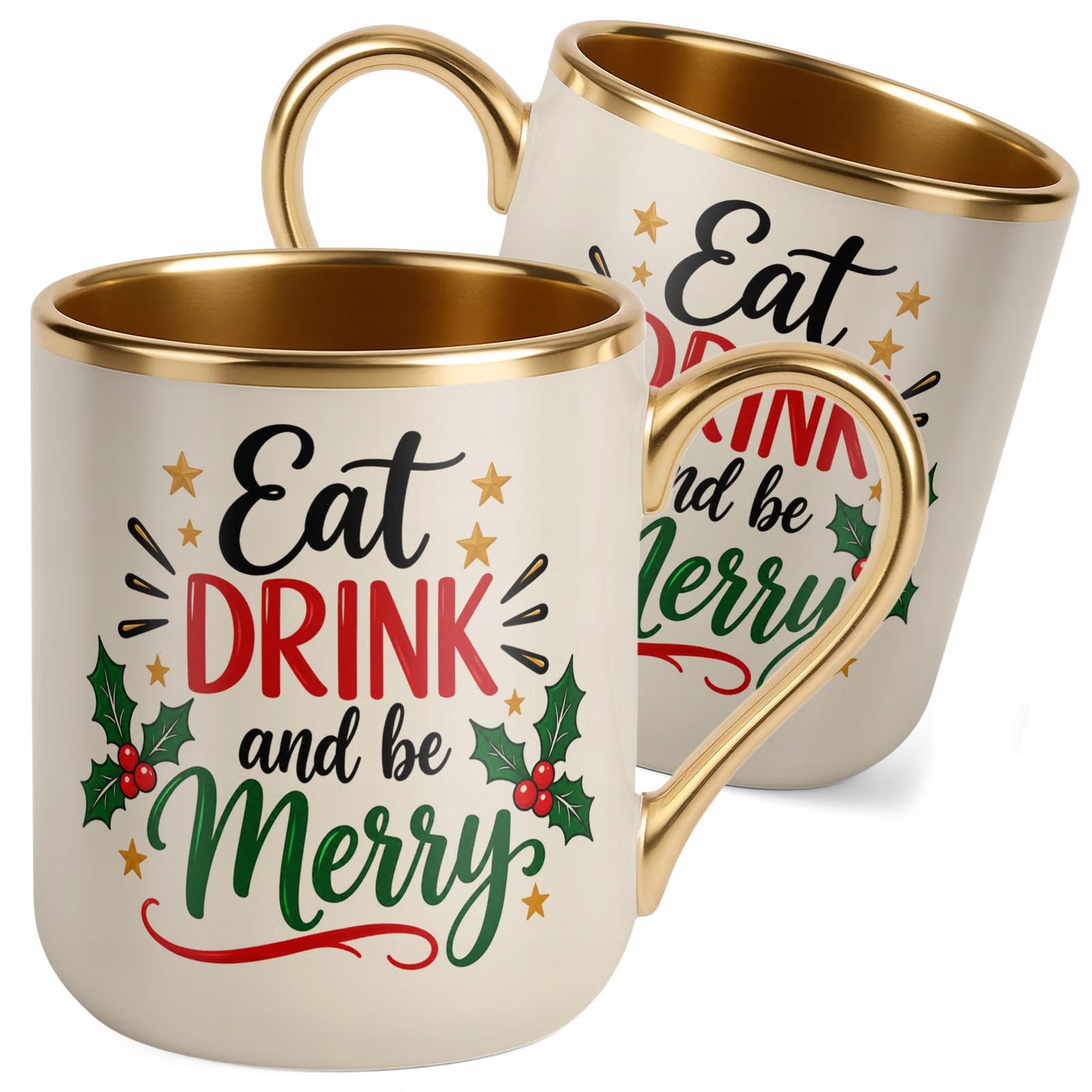 Kubek Premium Złoty Ecru Boże Narodzenie Mikołajki Merry Christmas Prezent