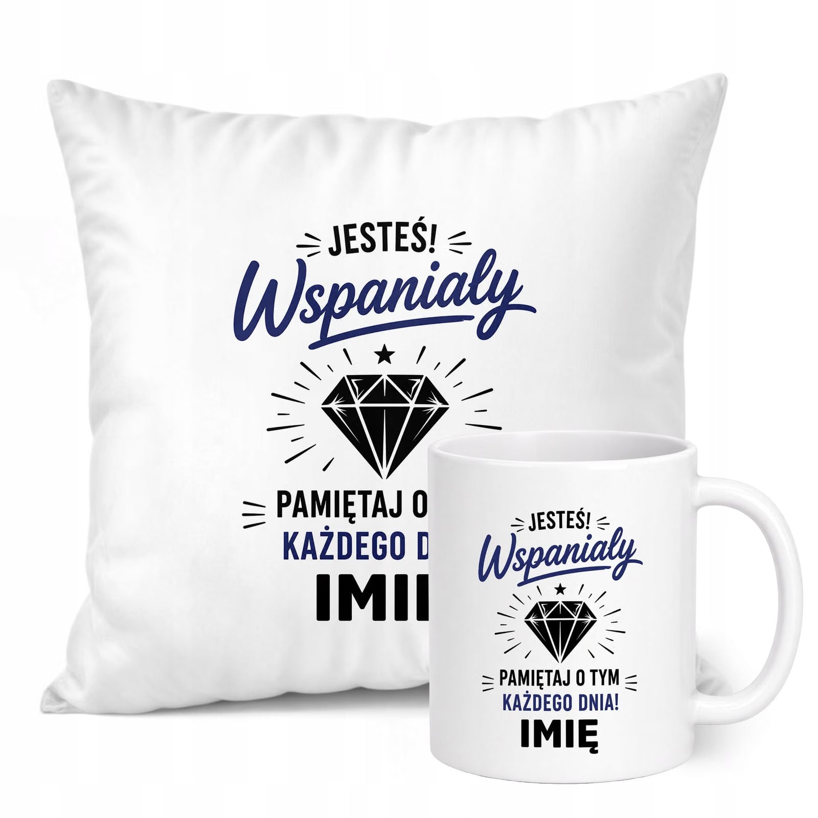 Zestaw Personalizowany Kubek Biały Poduszka Dzień Chłopaka Z Nadrukiem