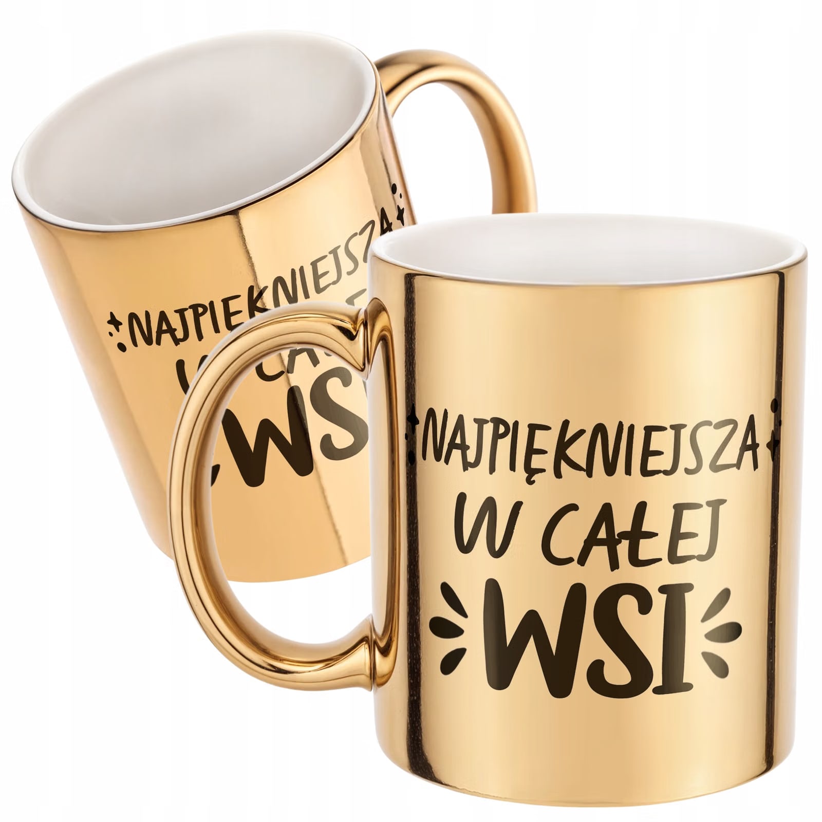 Złoty kubek na prezent Dzień Kobiet Najpiękniejsza W Całej Wsi Prezent