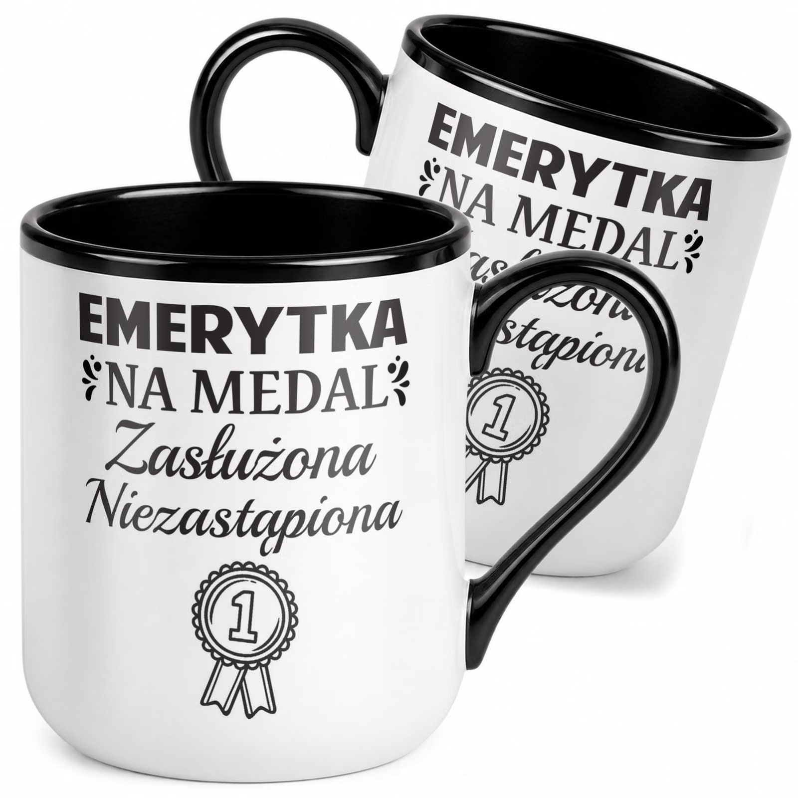 Kubek z nadrukiem Premium Czarny Emerytura Dla Emerytki Upominek Prezent