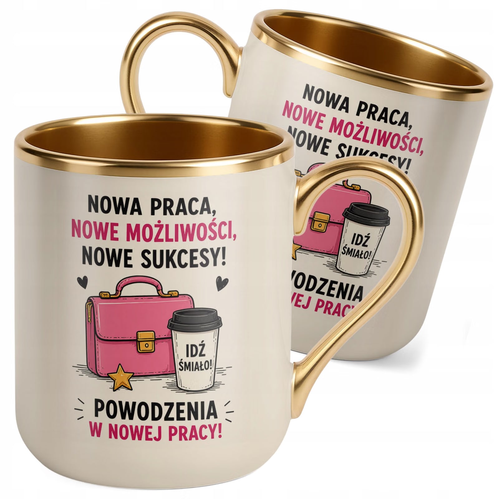 Kubek z nadrukiem Premium Złoty Ecru Pożegnanie Odejście z Pracy