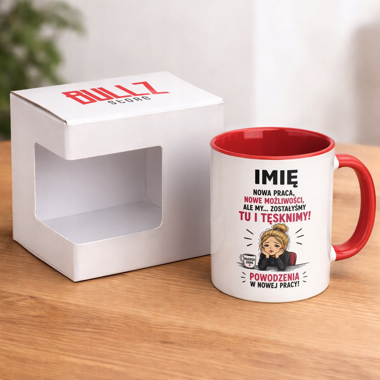 Kubek Czerwony Personalizowany z Nadrukiem Pożegnanie Odejście z Pracy