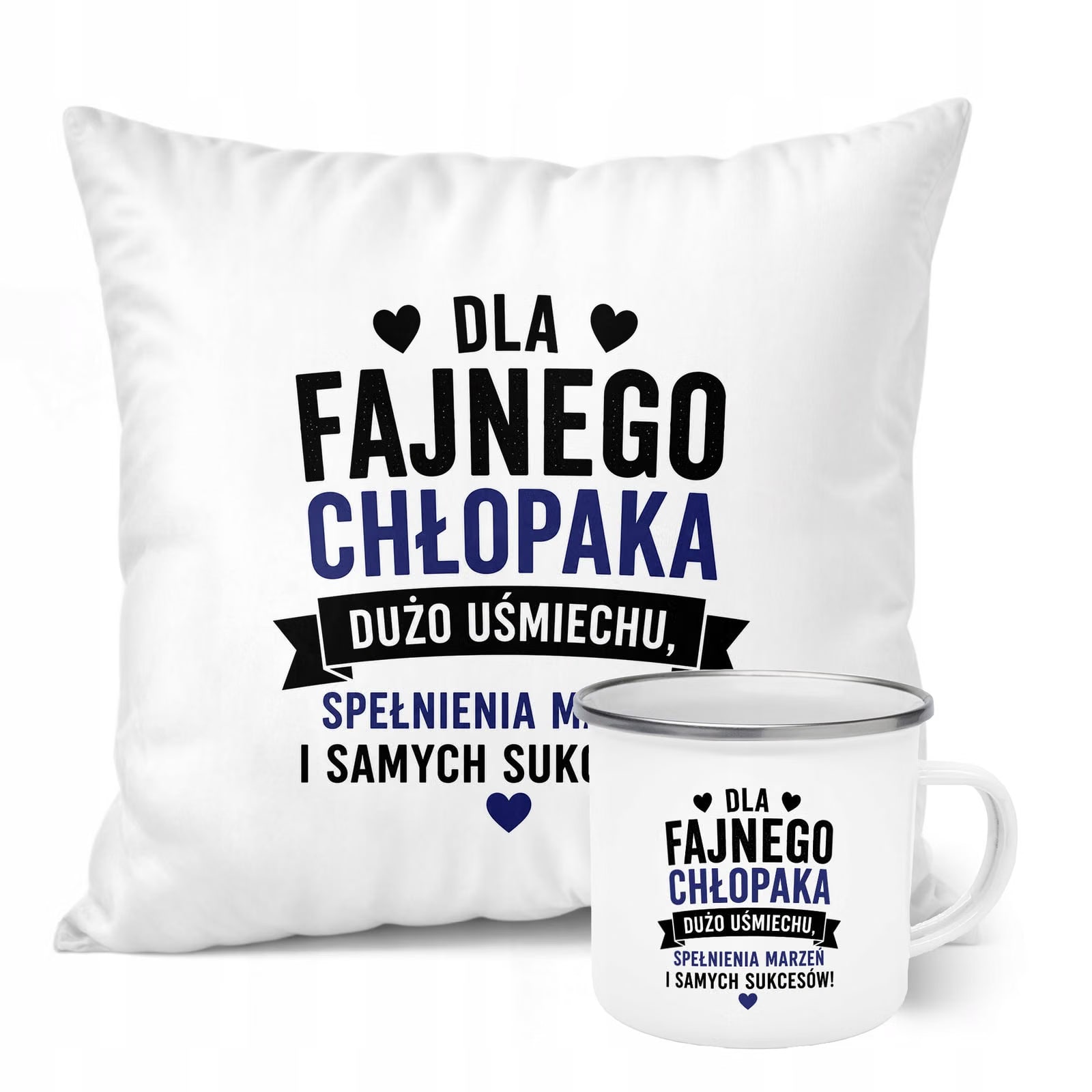 Zestaw Kubek Emaliowany Poduszka Dzień Chłopaka Z Nadrukiem