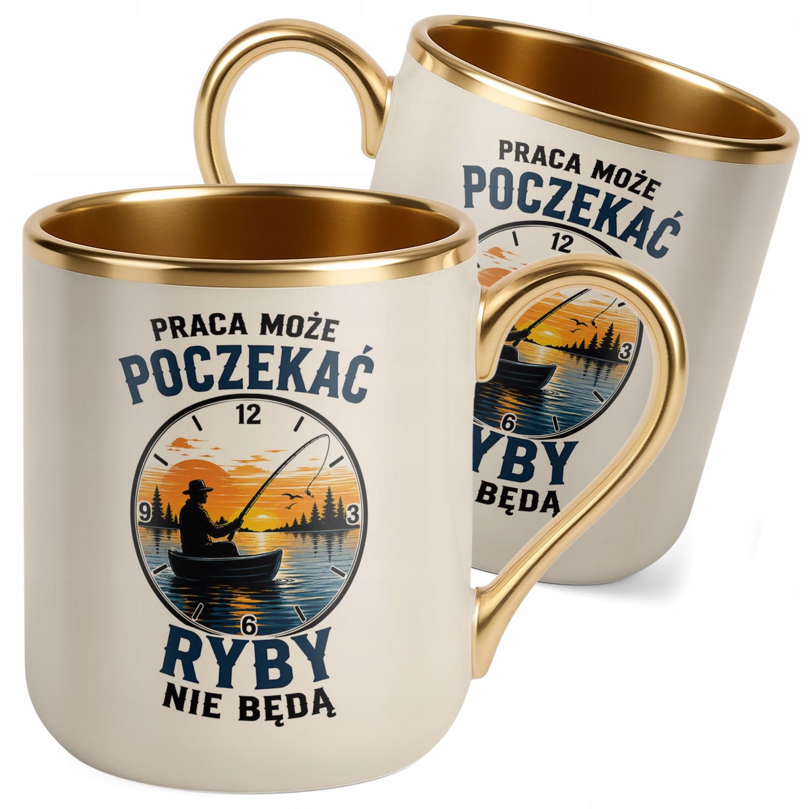 Kubek z nadrukiem Premium Złoty Ecru Dla Wędkarza Rybaka Prezent