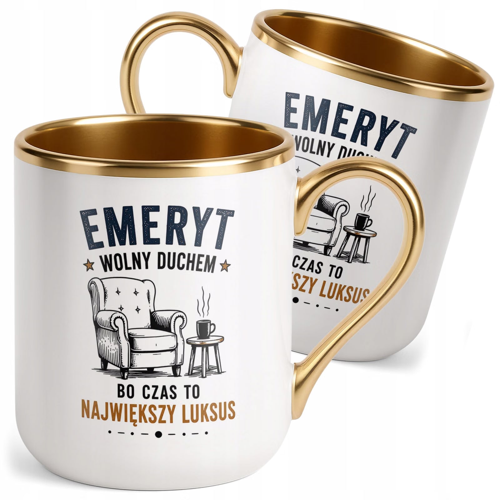 Kubek z nadrukiem Premium Złoty Emerytura Dla Emeryta Upominek Prezent