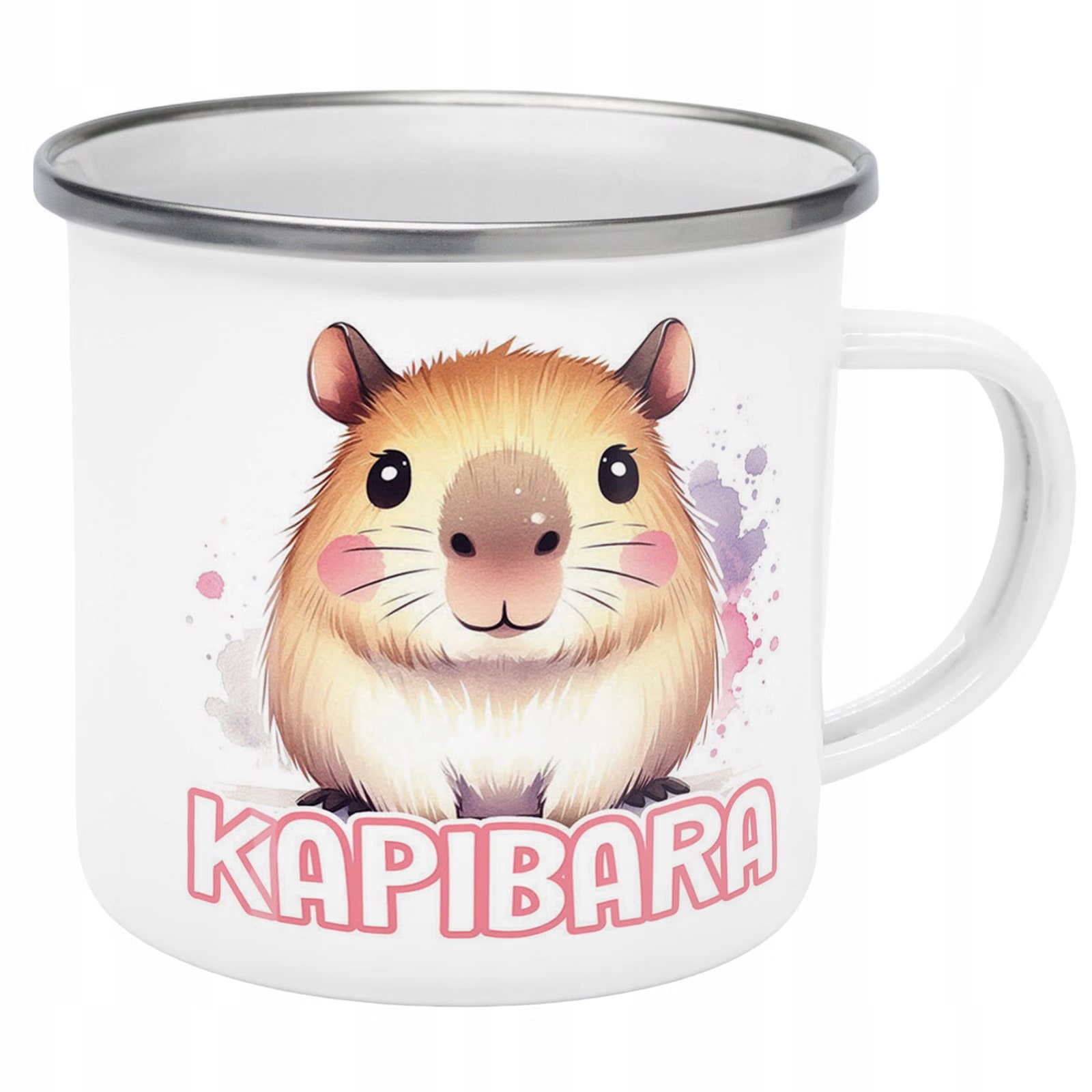 Kubek Emaliowany Kapibara Capybara Zwierzak z Nadrukiem Biały Metalowy
