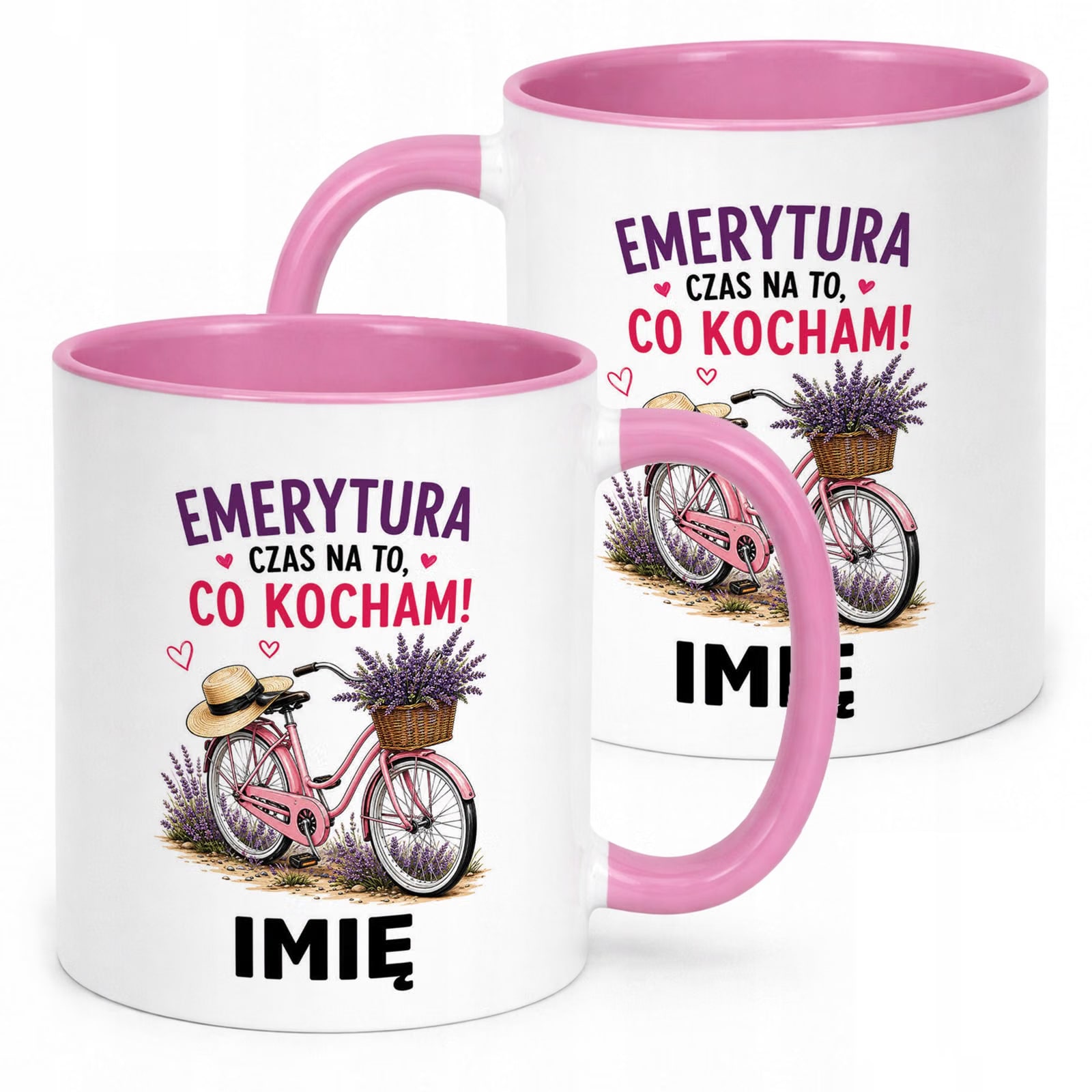 Kubek Różowy Personalizowany z Nadrukiem Emerytura Dla Emerytki Prezent