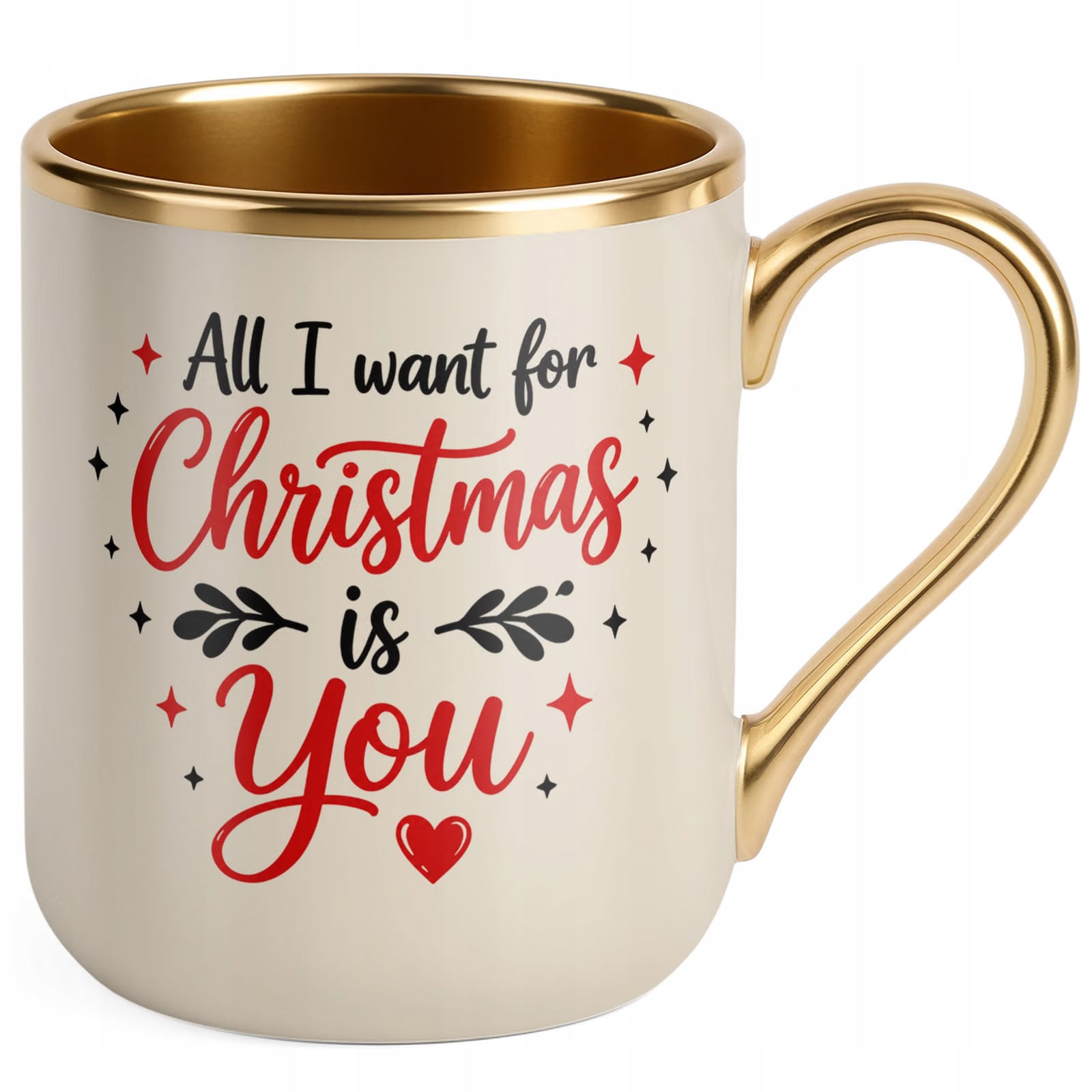 Kubek Premium Złoty Ecru Boże Narodzenie All I Want For Christmas Prezent