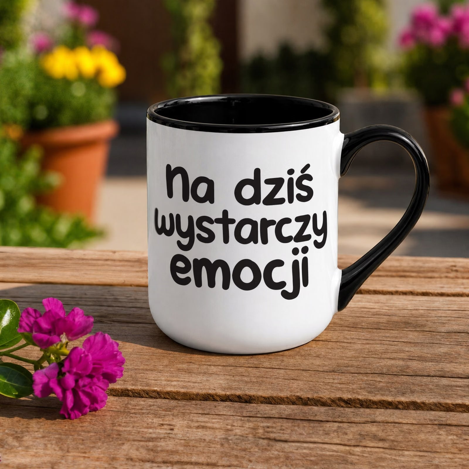 Kubek z nadrukiem Premium Czarny Na Dziś Wystarczy Emocji Upominek Prezent