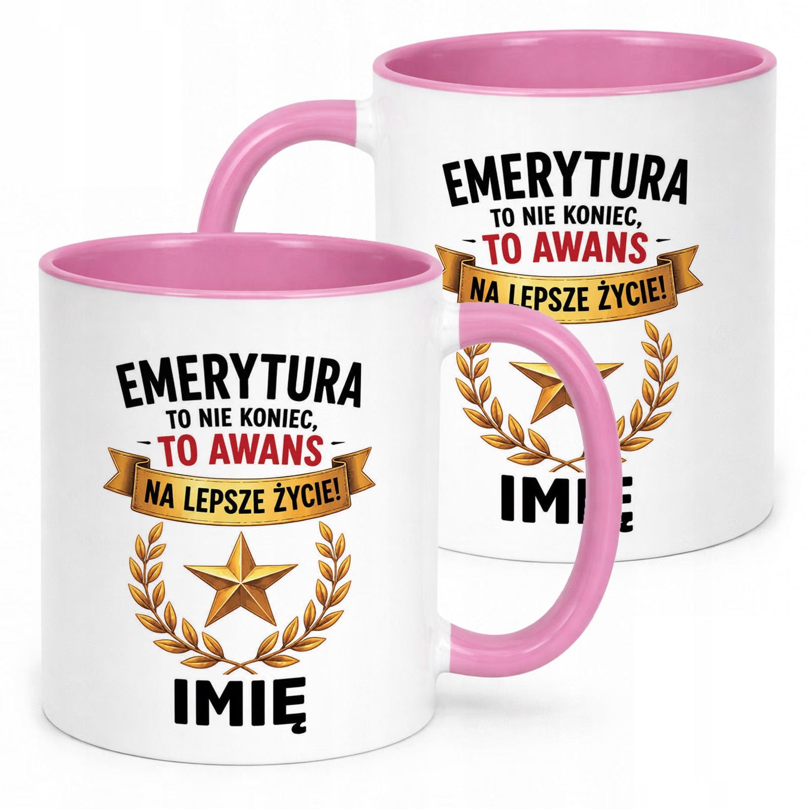 Kubek Różowy Personalizowany z Nadrukiem Emerytura Upominek Prezent