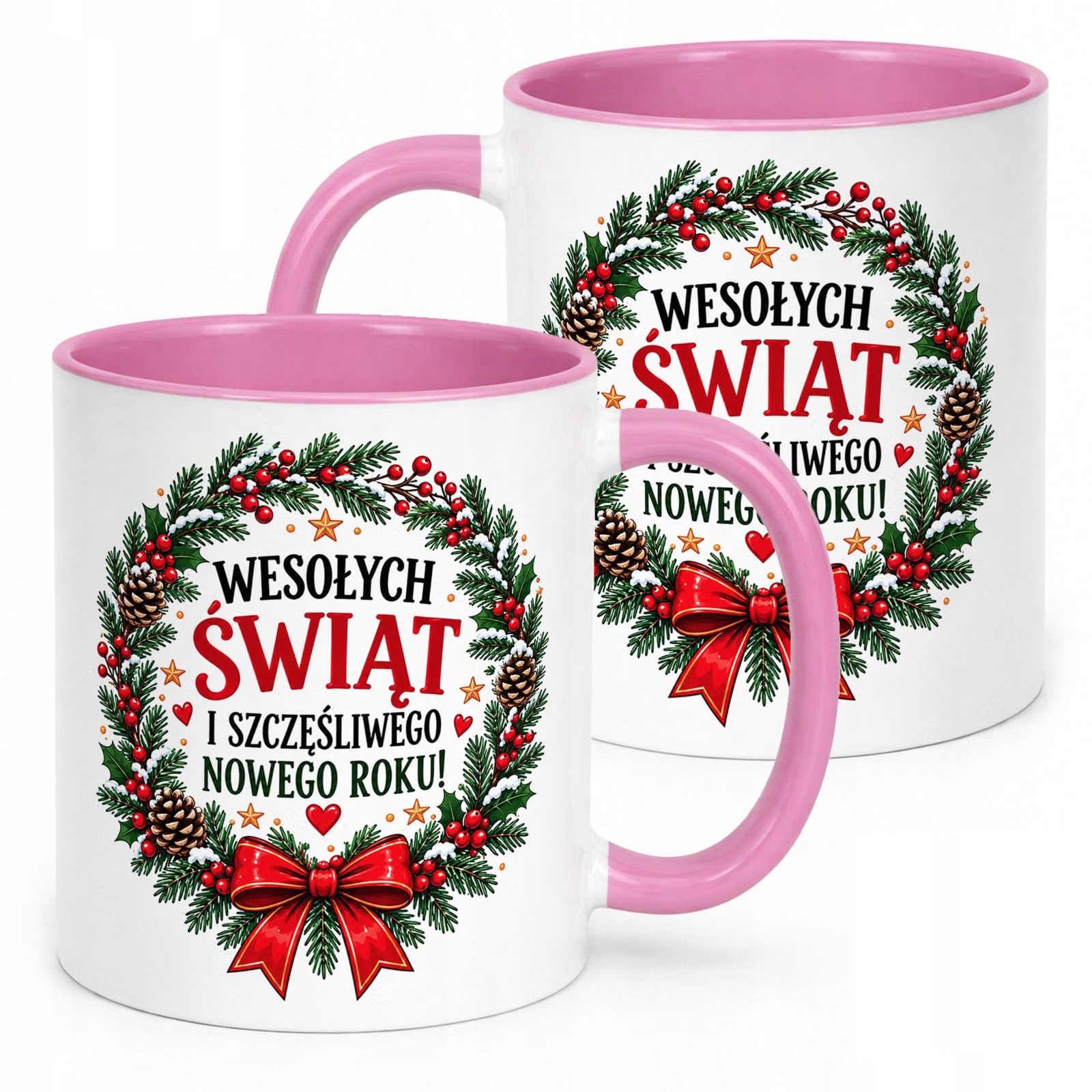Kubek Różowy z Nadrukiem Boże Narodzenie Mikołajki Wesołych Świąt Prezent