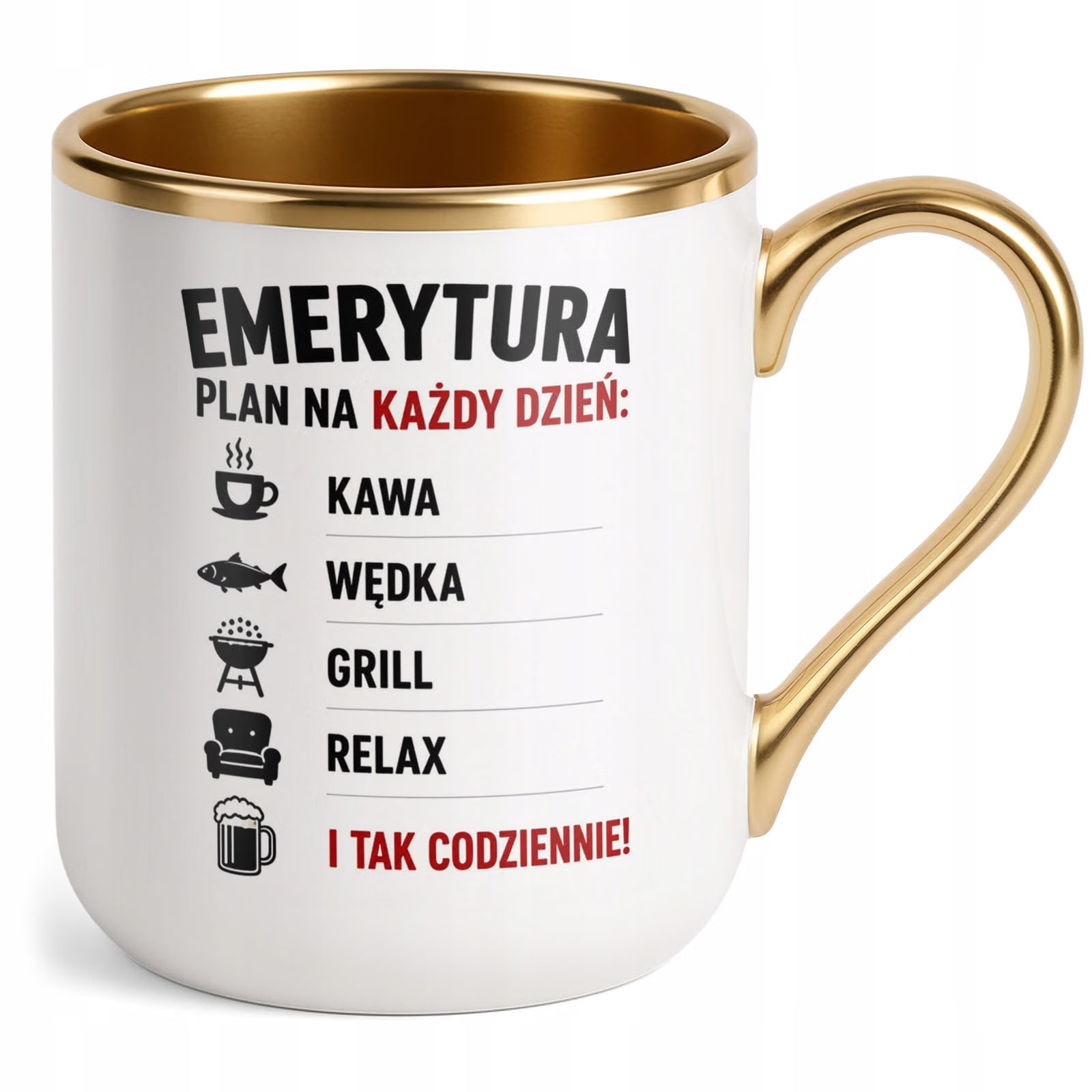 Kubek z nadrukiem Premium Złoty Emerytura Dla Emeryta Prezent