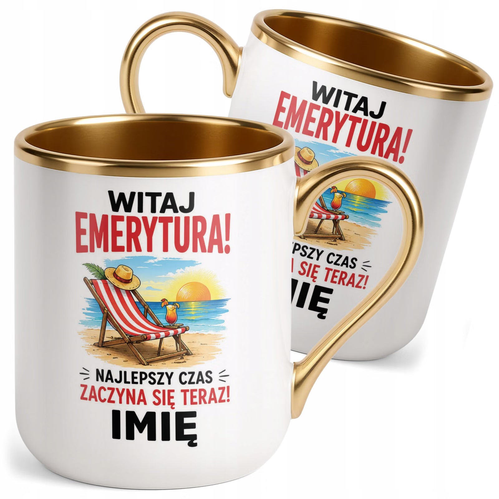 Kubek Personalizowany z nadrukiem Premium Złoty Emerytura Prezent