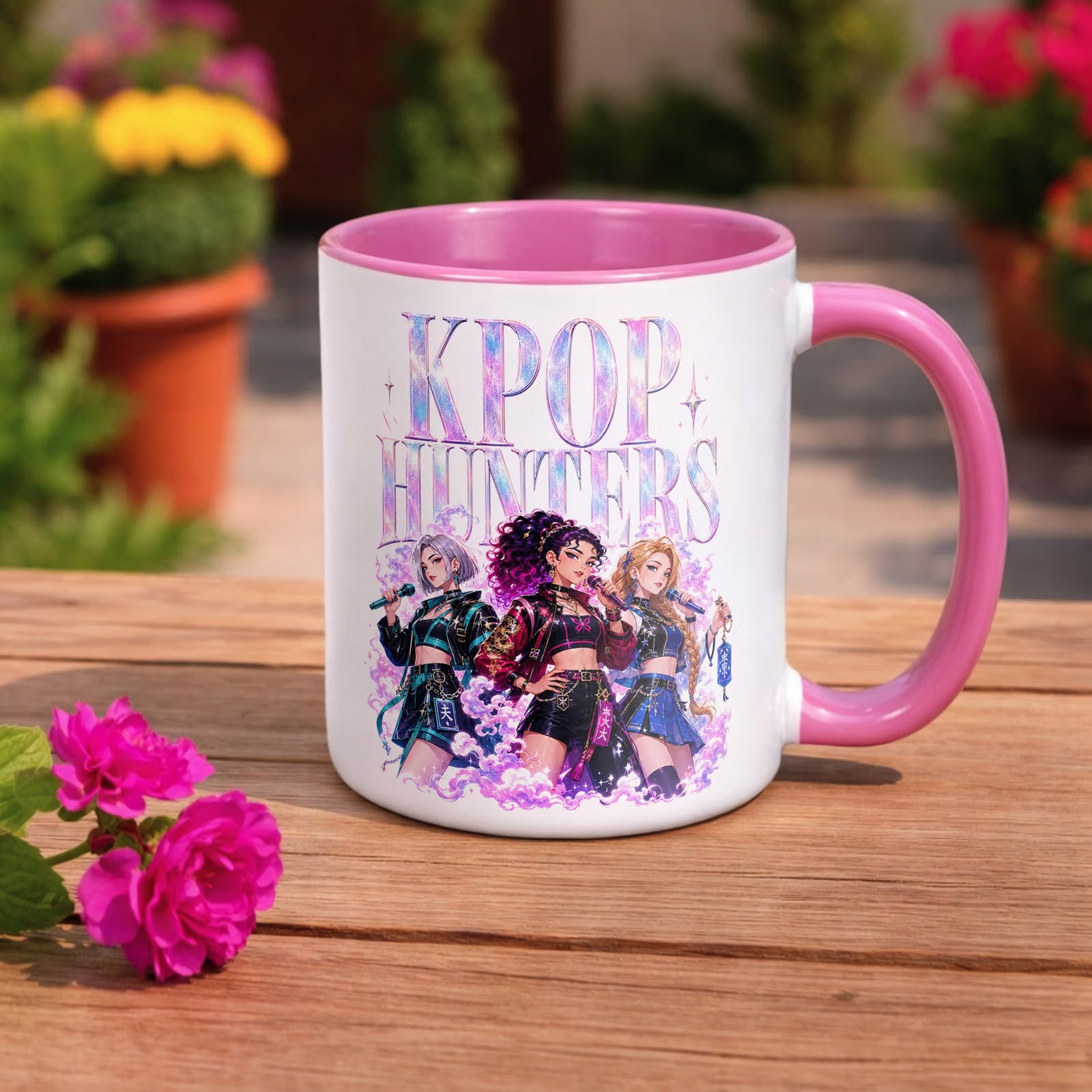 Zestaw Kubek Różowy Poduszka Z Nadrukiem ŁOWCZYNIE KPOP Prezent