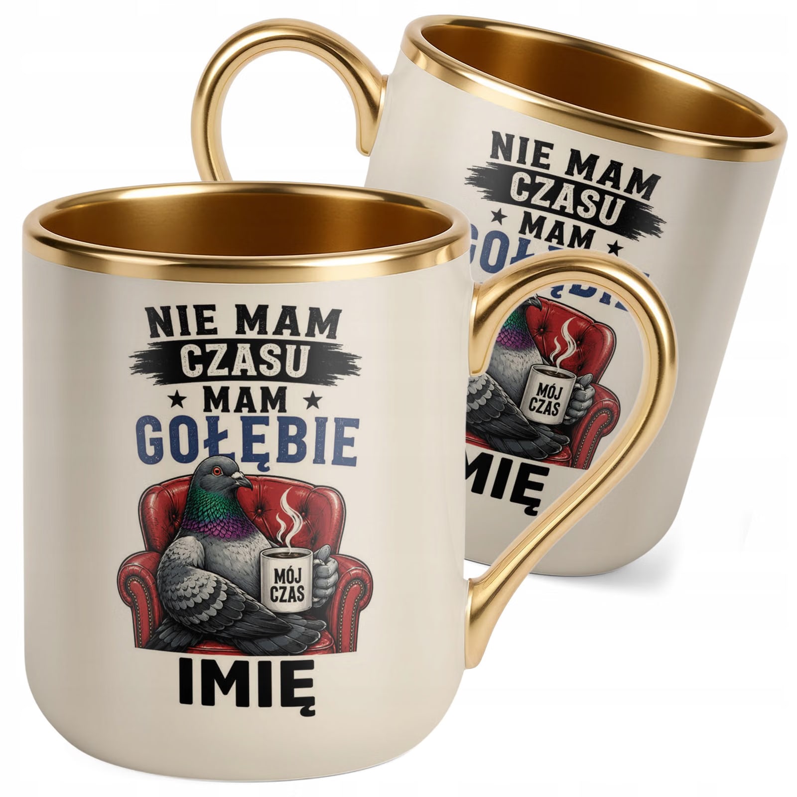 Kubek Personalizowany z nadrukiem Premium Złoty Ecru Dla Gołębiarza Prezent