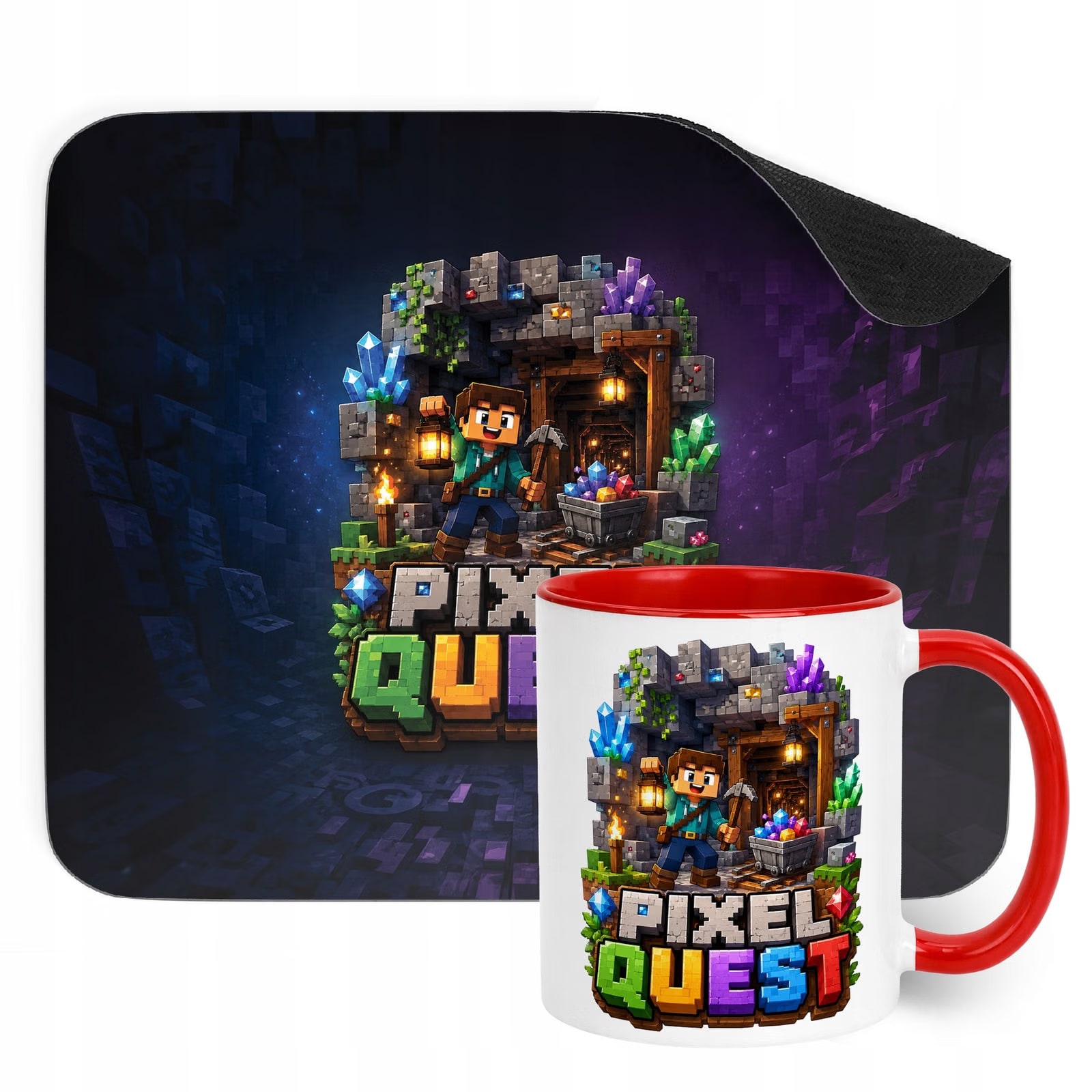 Zestaw Kubek Czerwony Podkładka pod mysz z nadrukiem gra Pixel Quest