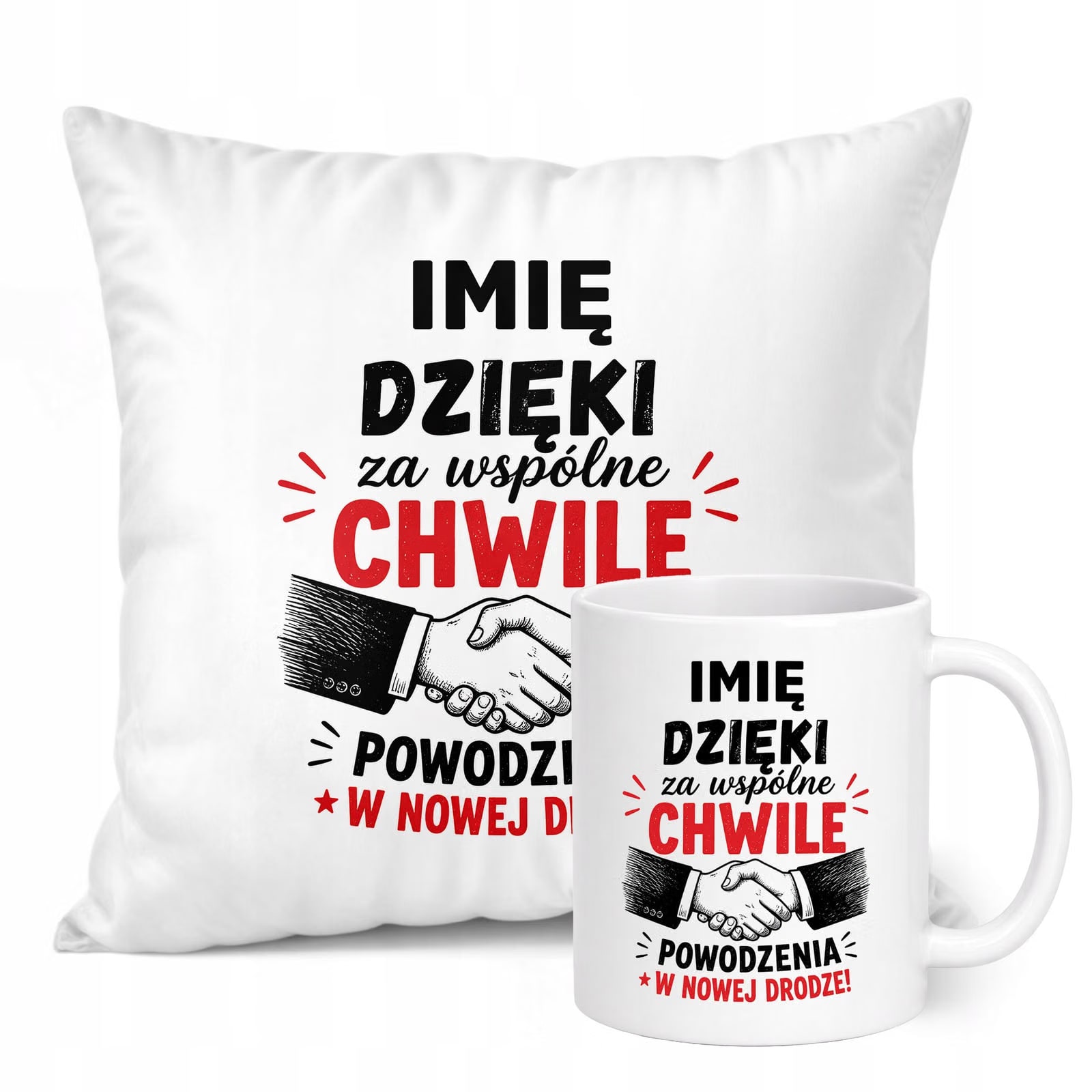 Zestaw Personalizowany Kubek Biały Poduszka Odejście z Pracy Prezent
