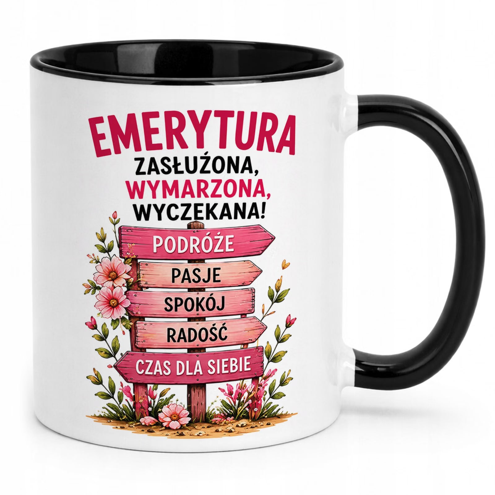 Kubek Czarny z nadrukiem Emerytura Dla Emerytki Upominek Prezent