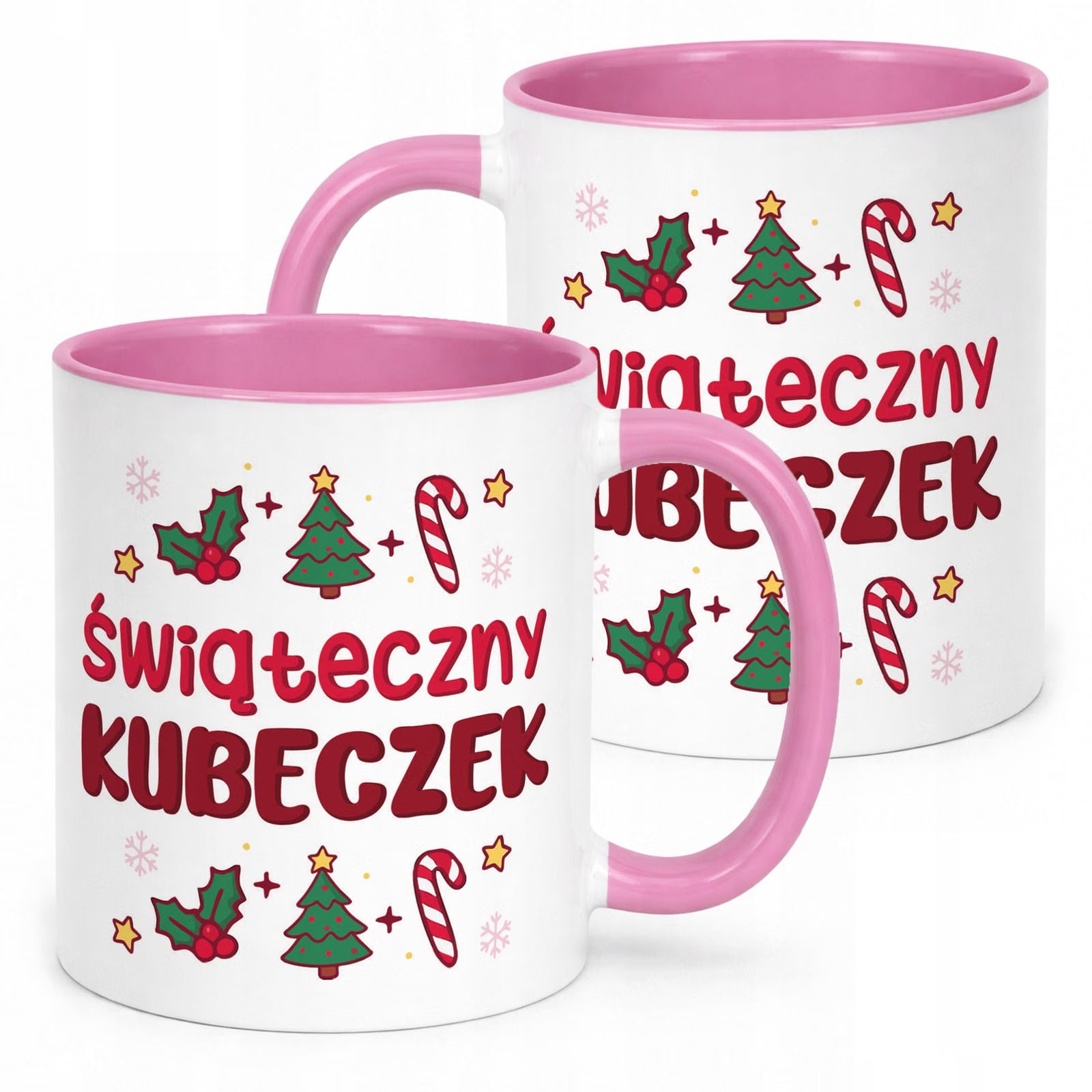 Kubek Różowy z Nadrukiem Boże Narodzenie Świąteczny Kubeczek Prezent