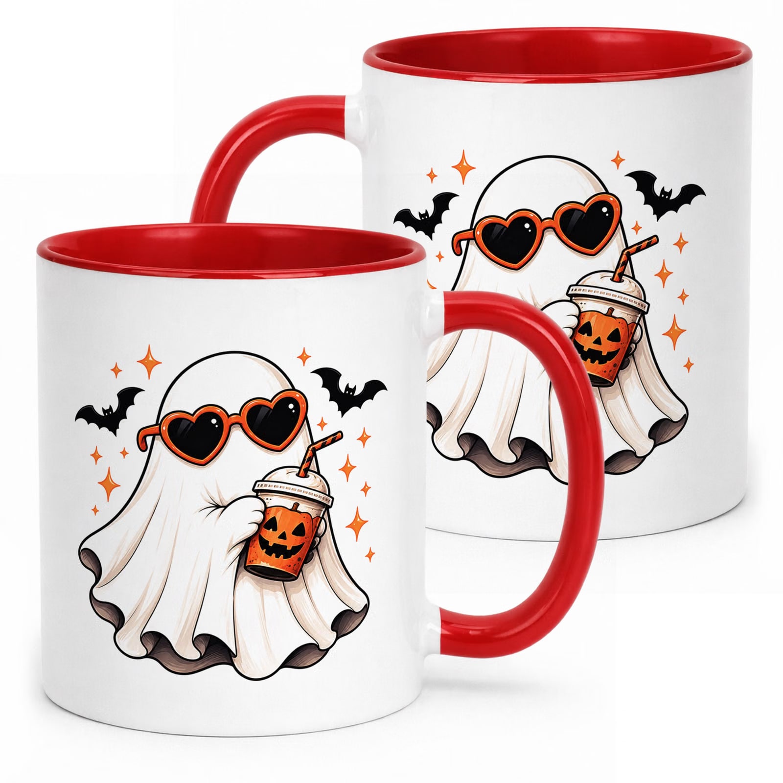 Kubek Czerwony z Nadrukiem Halloween Jesień Duch Dynia Prezent Upominek