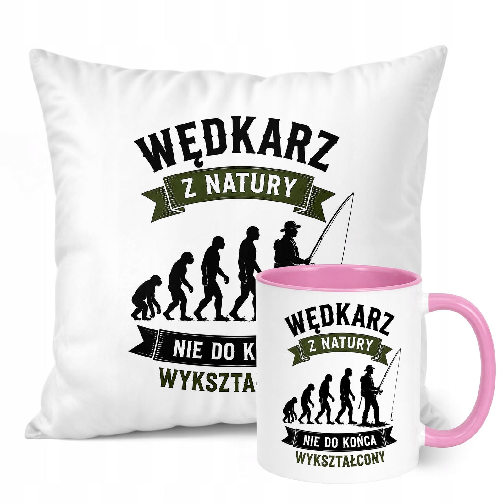 Zestaw Kubek Różowy Poduszka Z Nadrukiem Dla Wędkarza Prezent