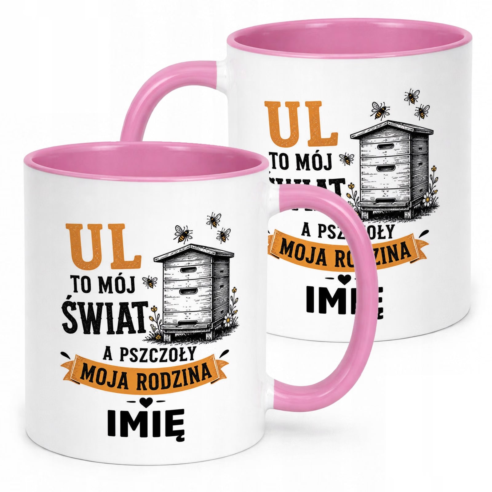 Różowy Kubek Personalizowany z nadrukiem Dla Pszczelarza Upominek Prezent