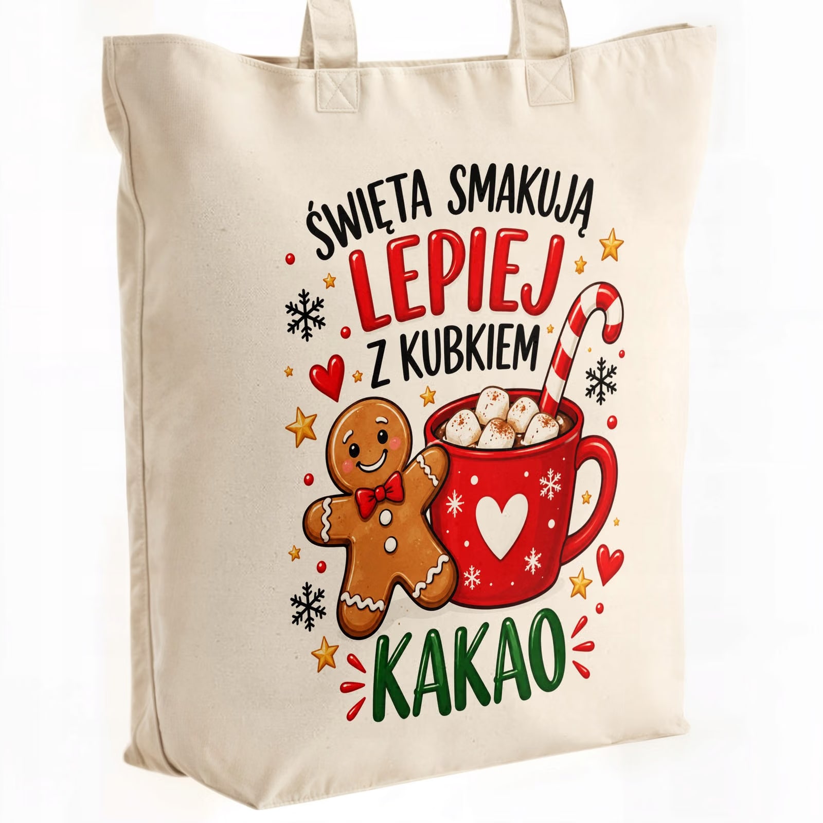 Torba shopper bawełniana premium świąteczna mikołajki z nadrukiem