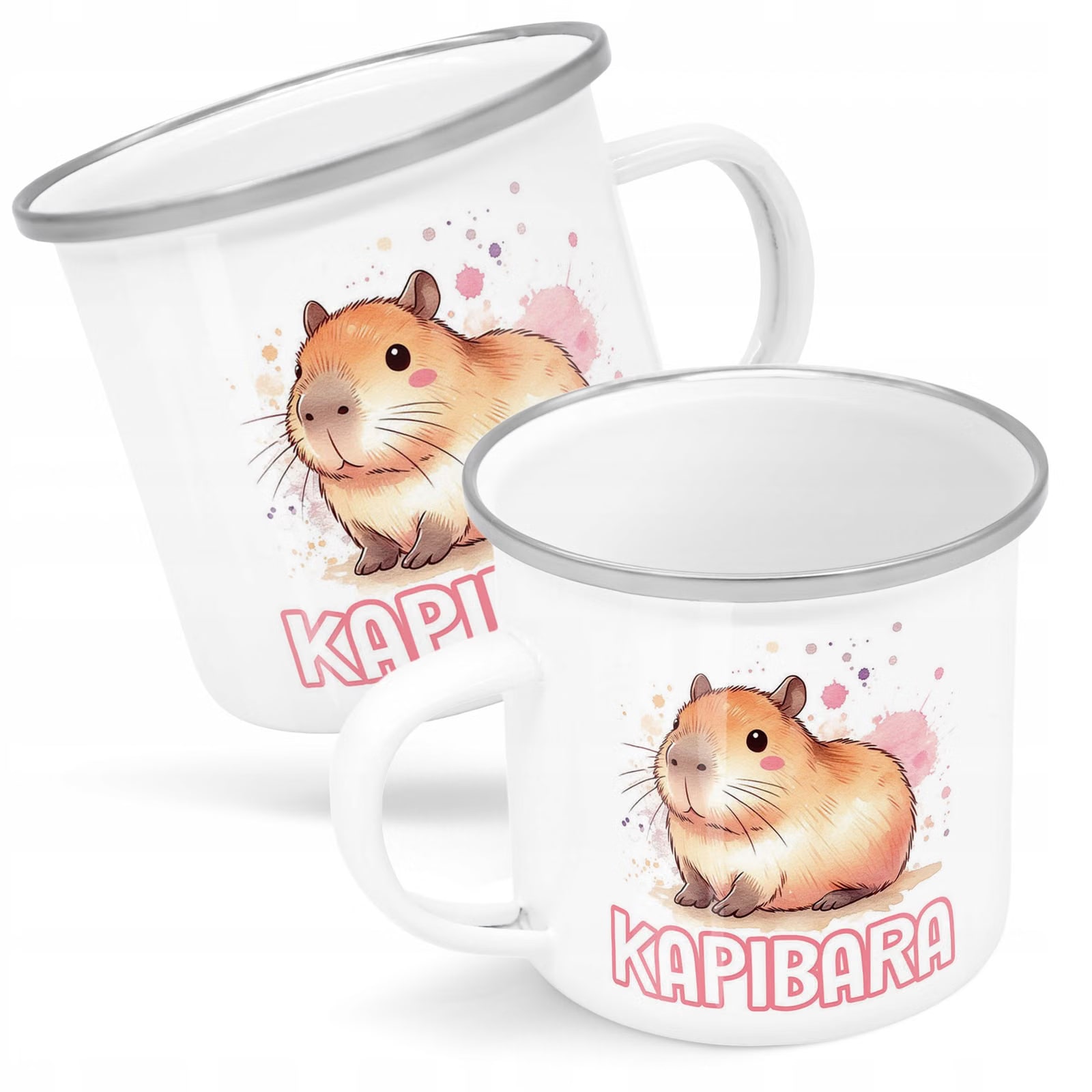 Kubek Emaliowany Kapibara Capybara Zwierzak z Nadrukiem Biały Metalowy