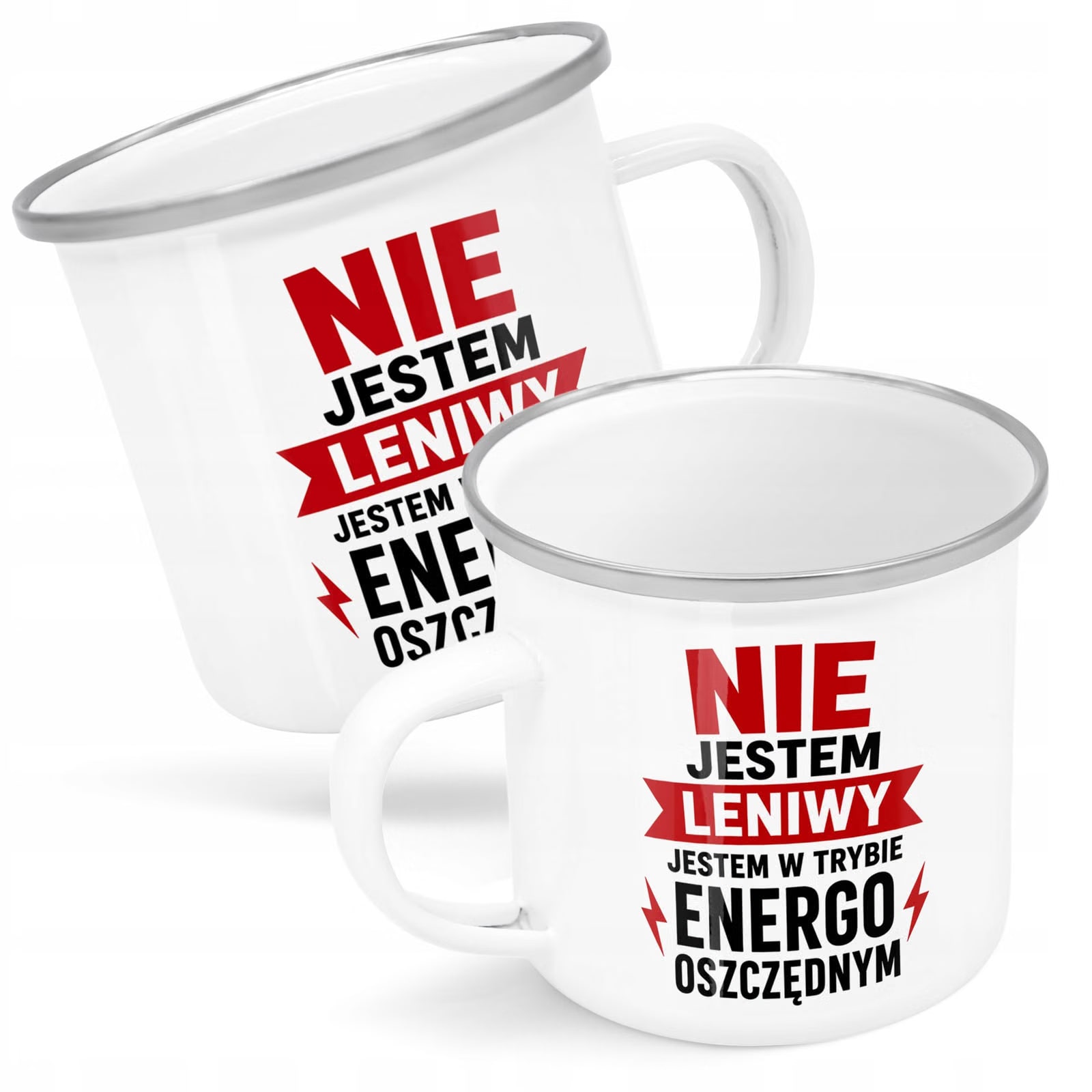 Kubek Emaliowany Dzień Chłopaka Mężczyzny z Nadrukiem Biały Metalowy