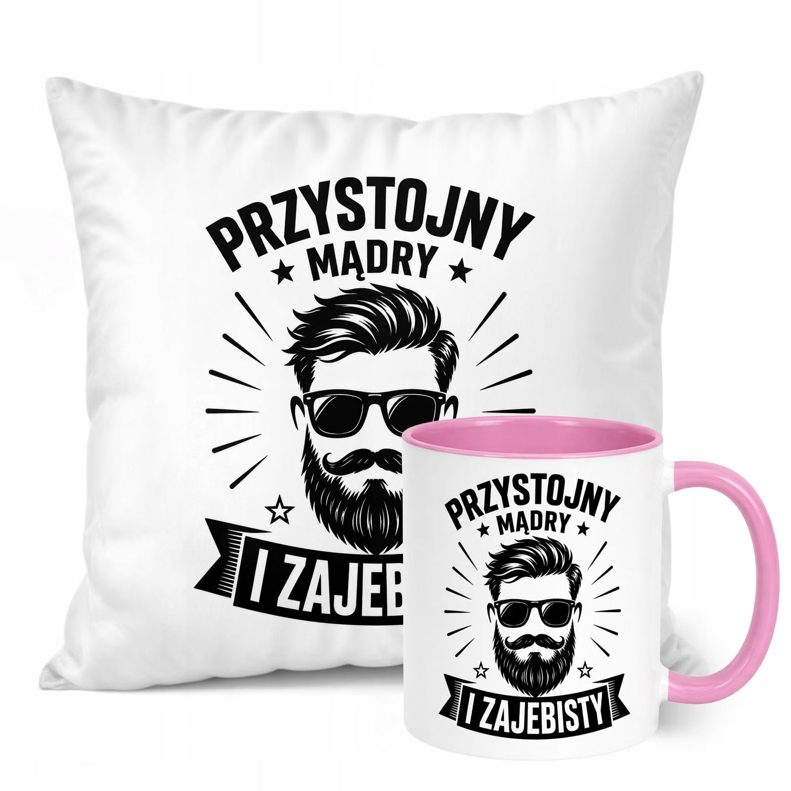 Zestaw Kubek Różowy Poduszka Dzień Chłopaka Z Nadrukiem Prezent