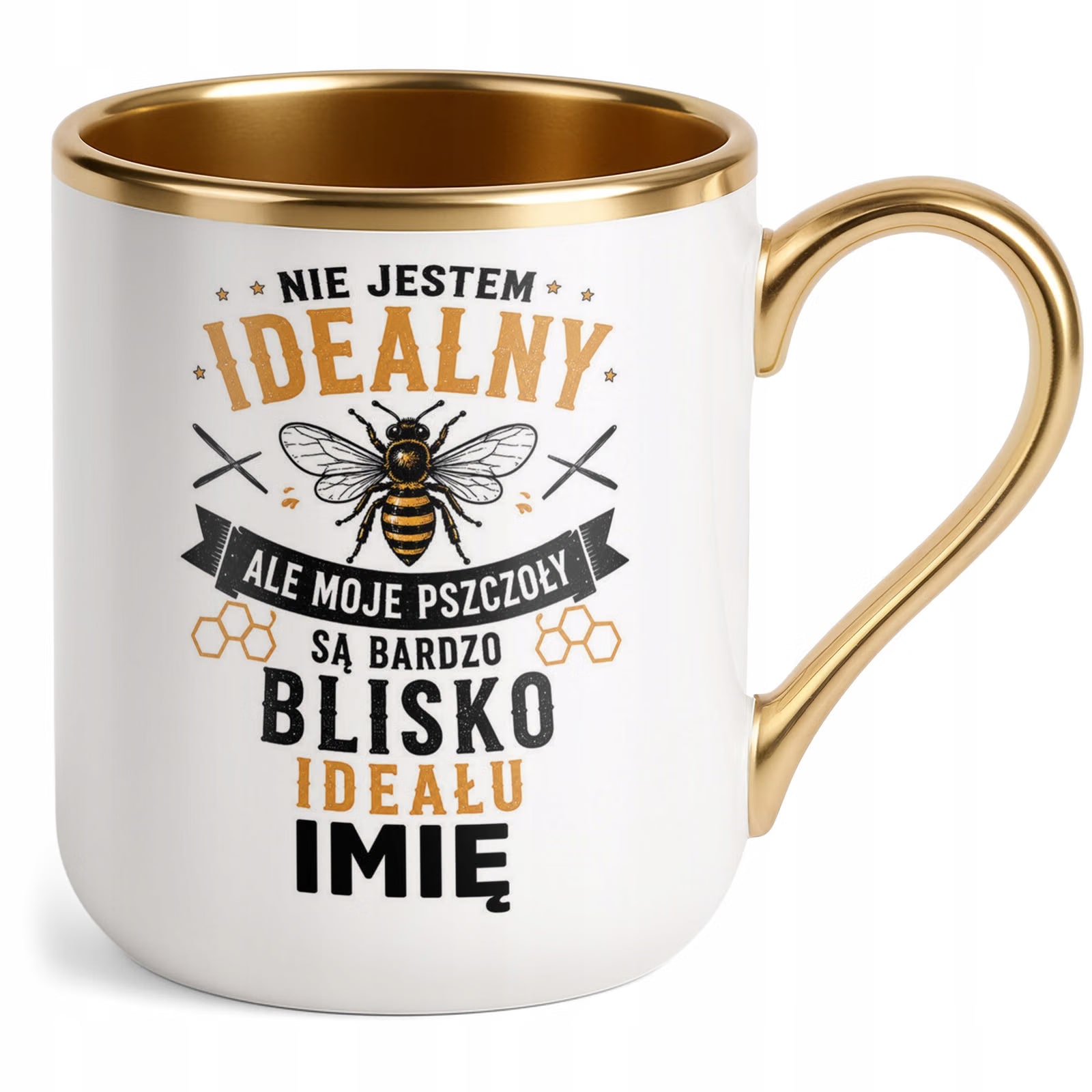 Kubek Personalizowany z nadrukiem Premium Złoty Dla Pszczelarza Prezent