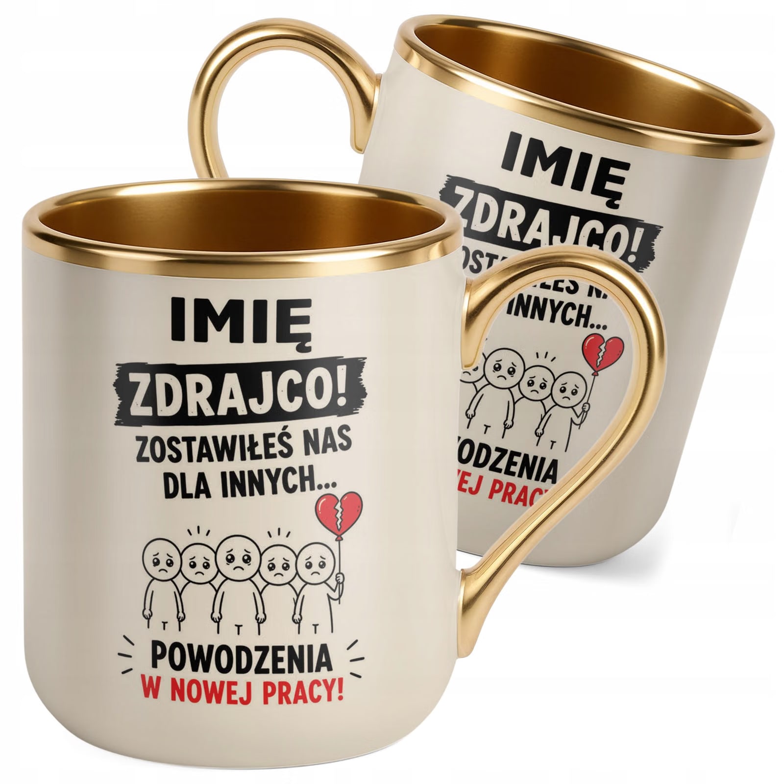 Kubek Personalizowany z nadrukiem Premium Złoty Ecru Odejście z Pracy