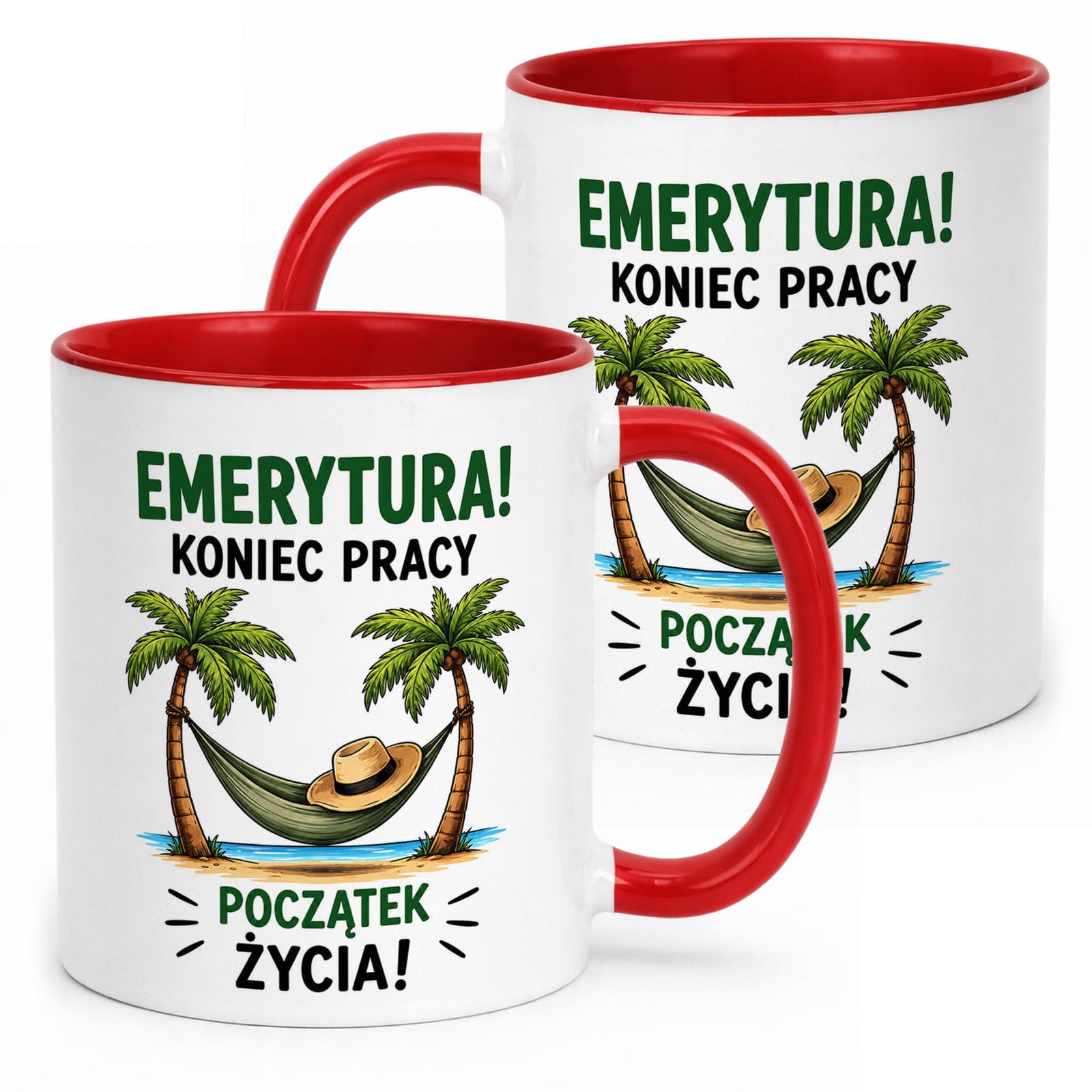 Kubek Czerwony z nadrukiem Emerytura Dla Emeryta Emerytki Upominek Prezent