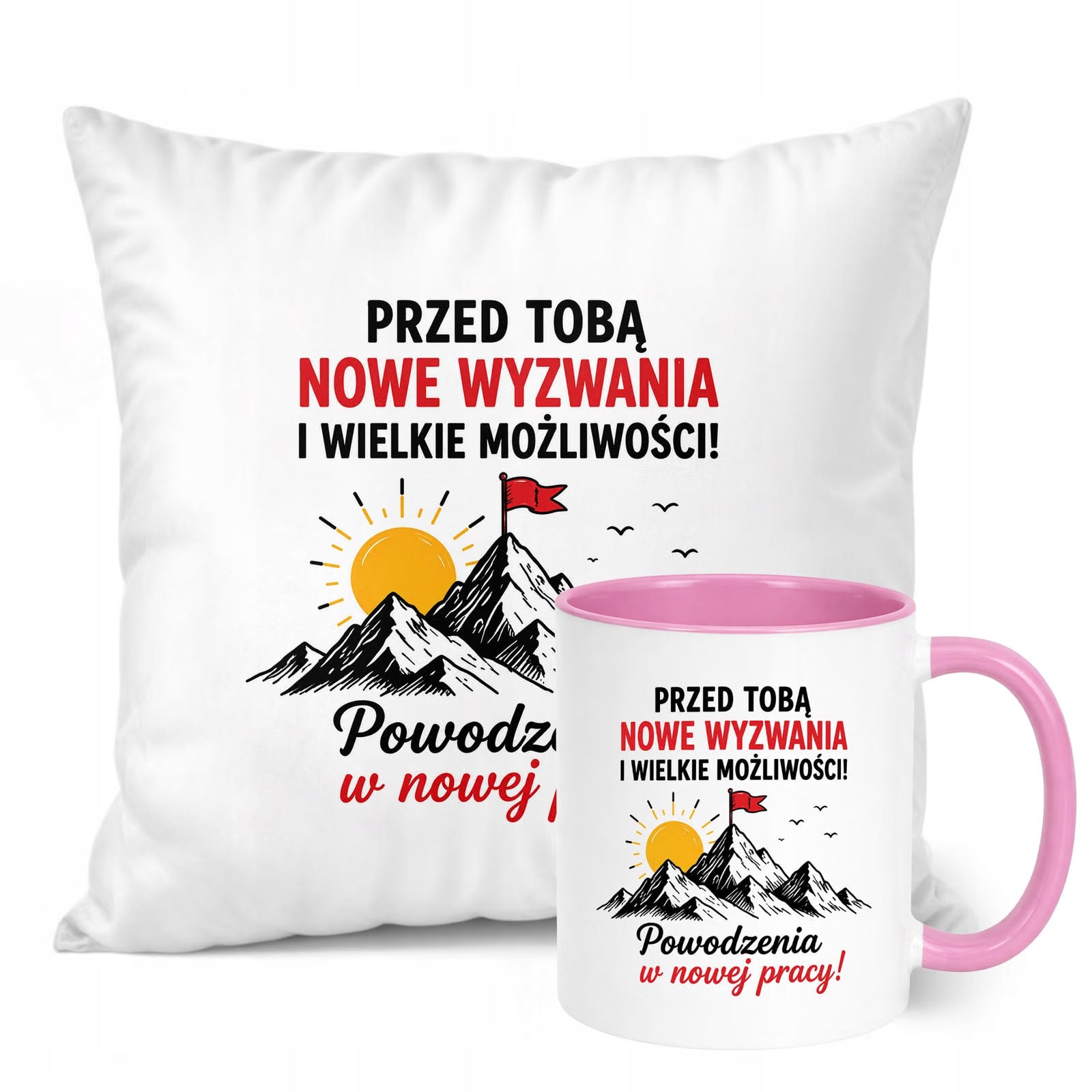 Zestaw Kubek Różowy Poduszka Z Nadrukiem Odejście z Pracy Prezent