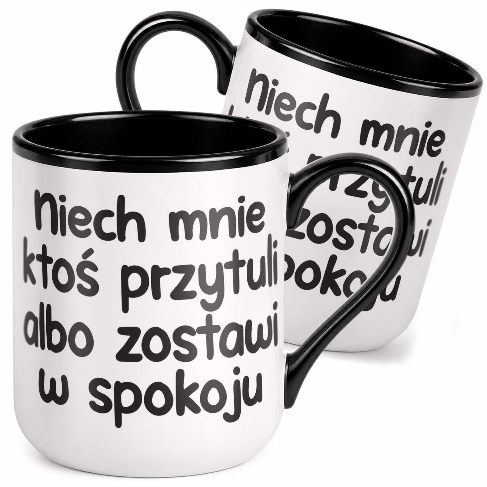 Kubek z nadrukiem Premium Czarny Niech Mnie Ktoś Przytuli Upominek Prezent