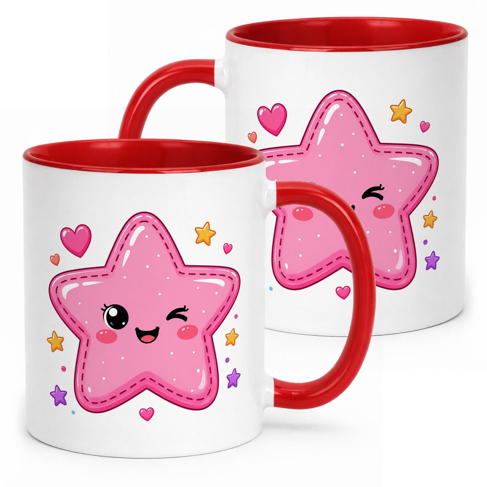 Kubek Czerwony z nadrukiem Kawaii Gwiazdka Dla Dzieci Prezent Upominek