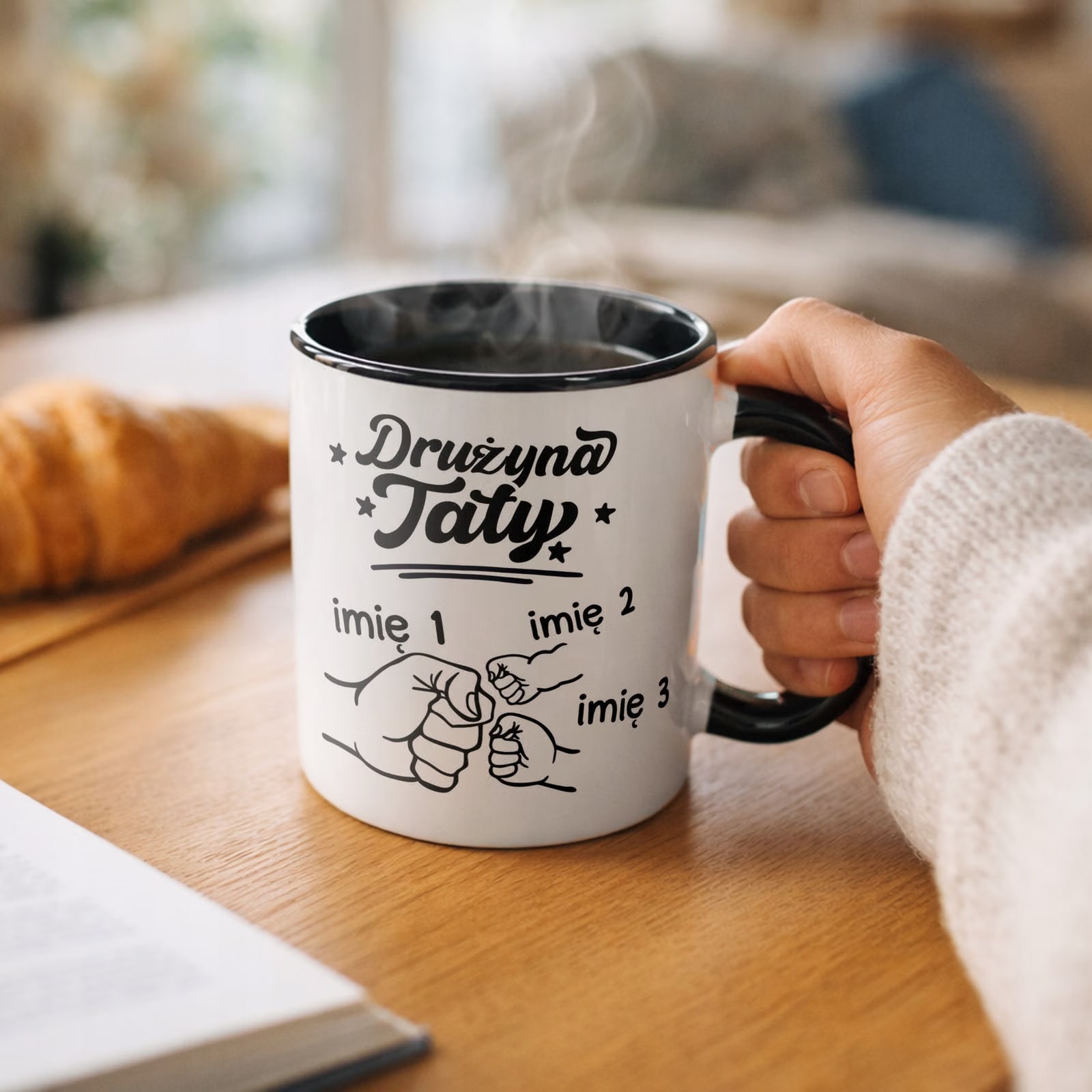 Kubek Czarny Personalizowany Dzień Ojca Najlepsza Drużyna 2 Dzieci
