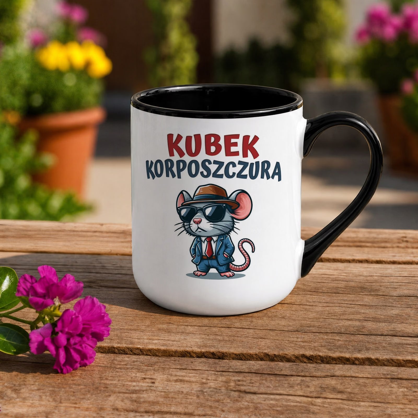 Kubek z nadrukiem Premium Czarny Kubek Korposzczurka Upominek Prezent