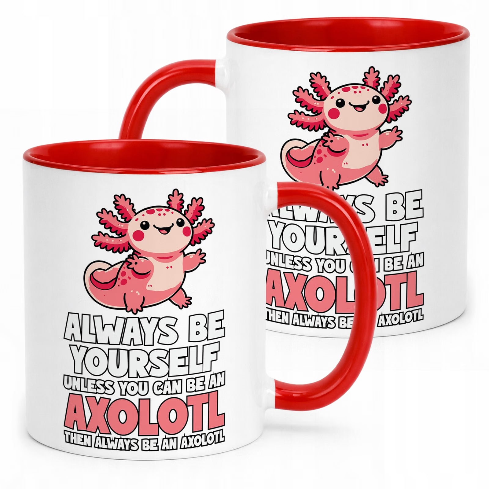Czerwony kubek do szkoły dla dzieci Aksolotl Axolotl Różowy Zwierzak