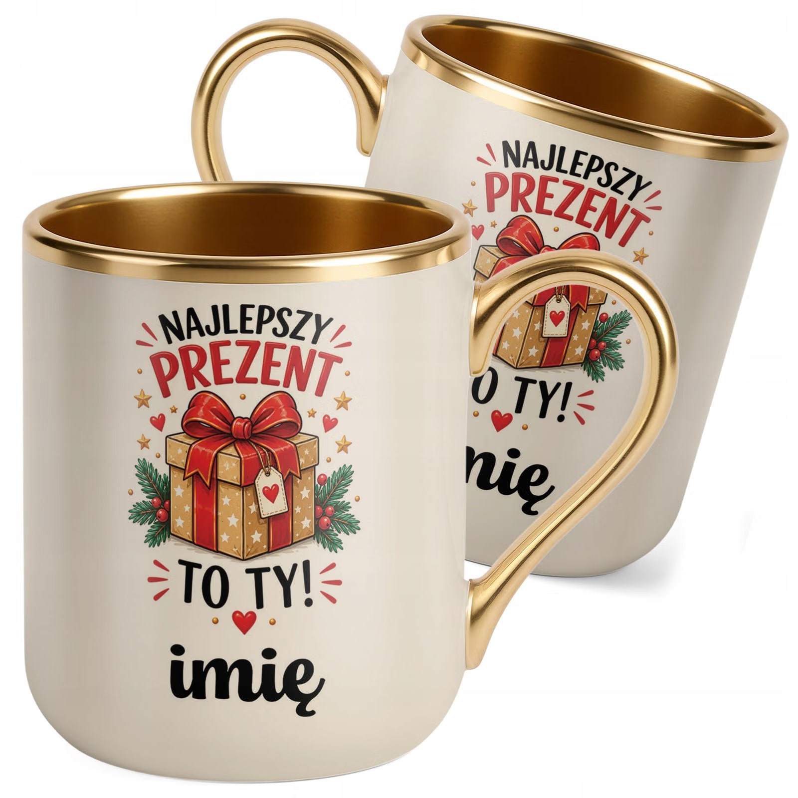 Kubek Personalizowany Premium Złoty Ecru Boże Narodzenie Święta Prezent
