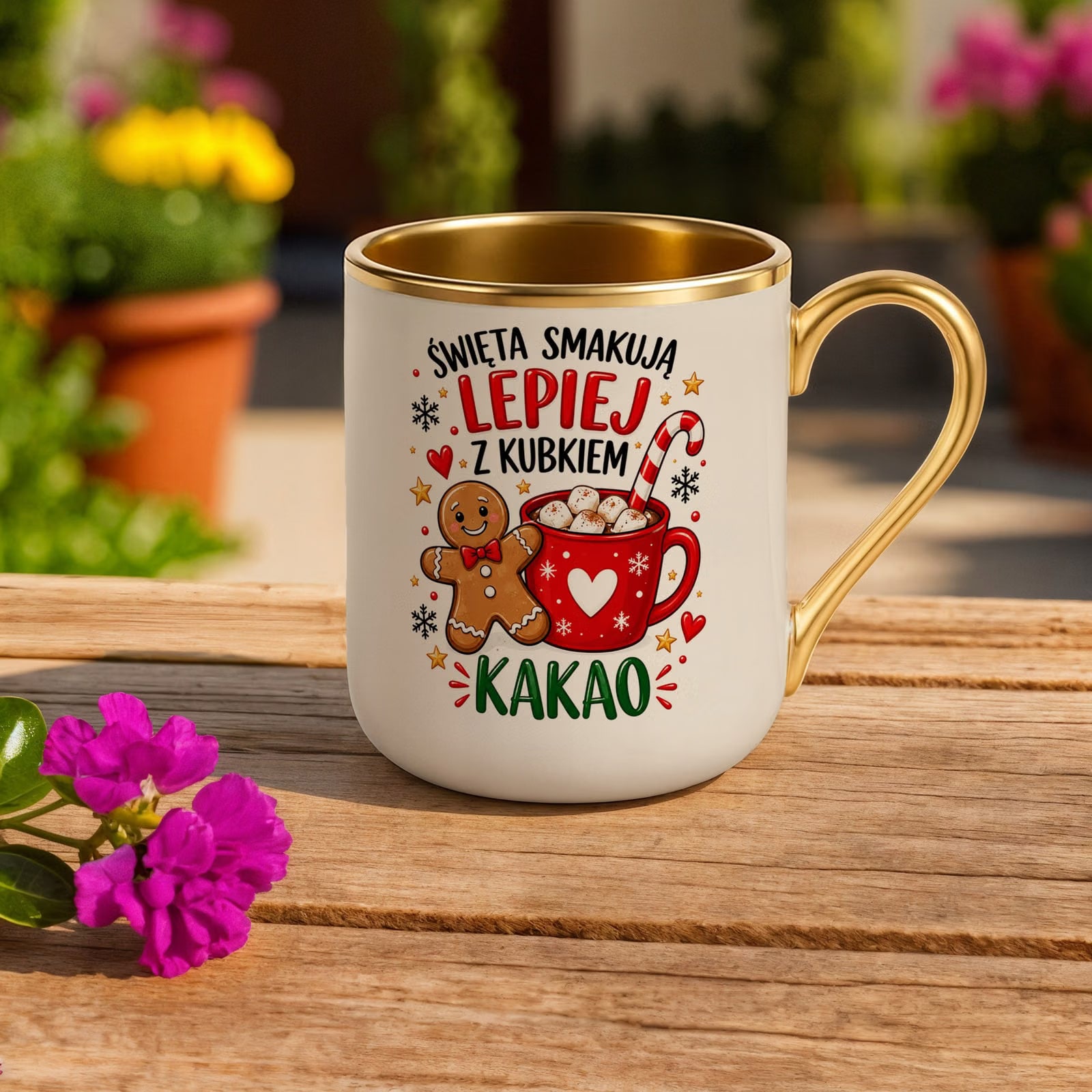 Kubek Premium Złoty Ecru Boże Narodzenie Mikołajki Święta Piernik Prezent