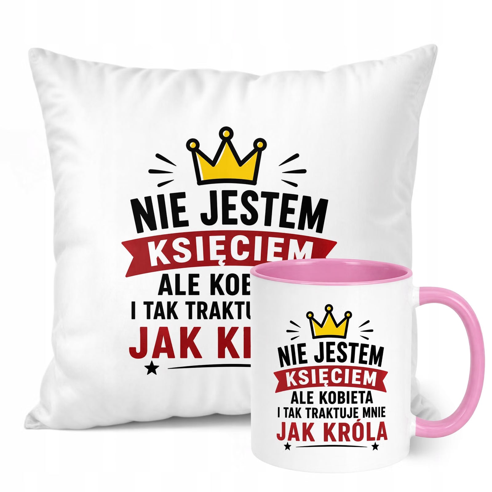 Zestaw Kubek Różowy Poduszka Dzień Chłopaka Z Nadrukiem Prezent