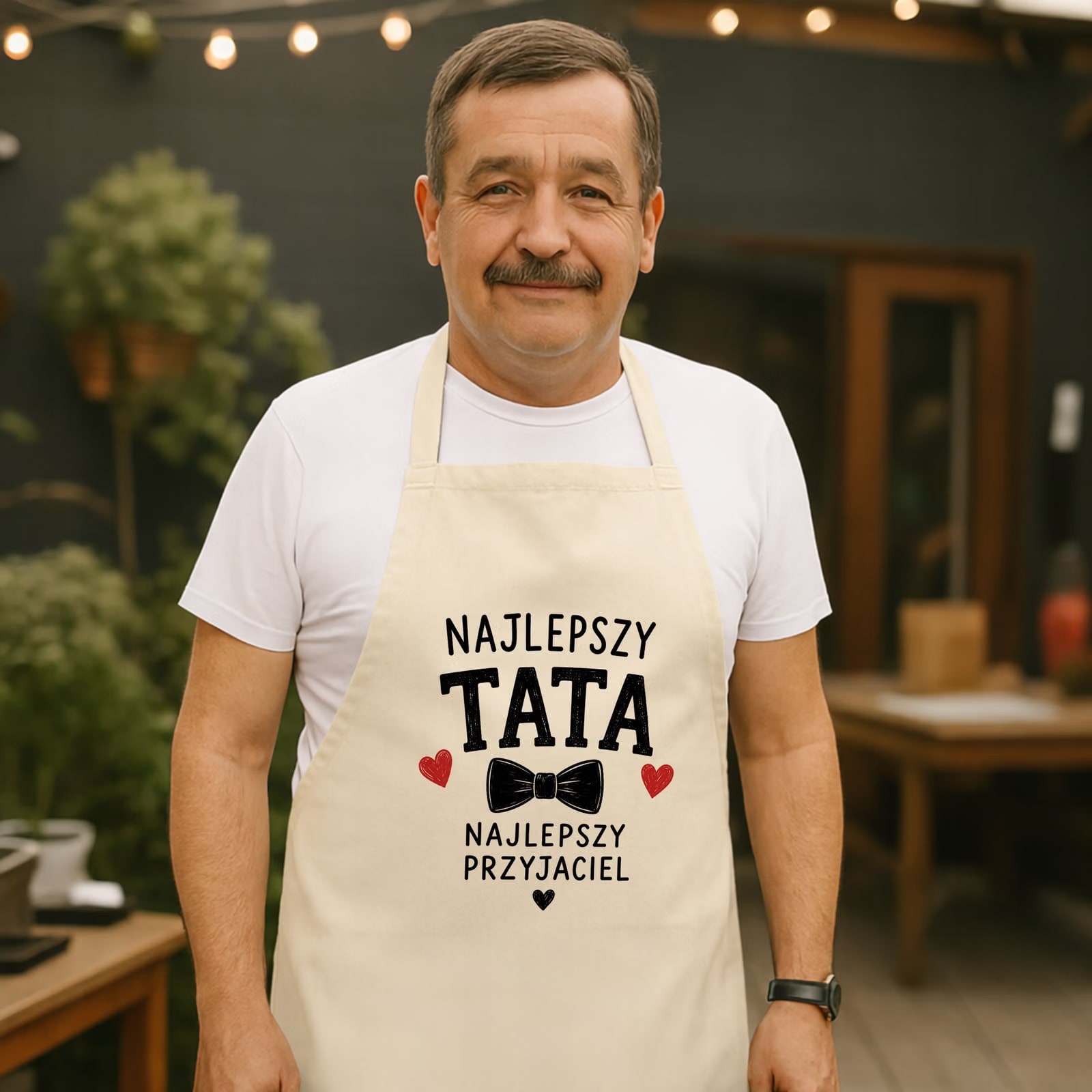 Fartuch kuchenny ecru dla taty prezent na Dzień Ojca upominek od serca